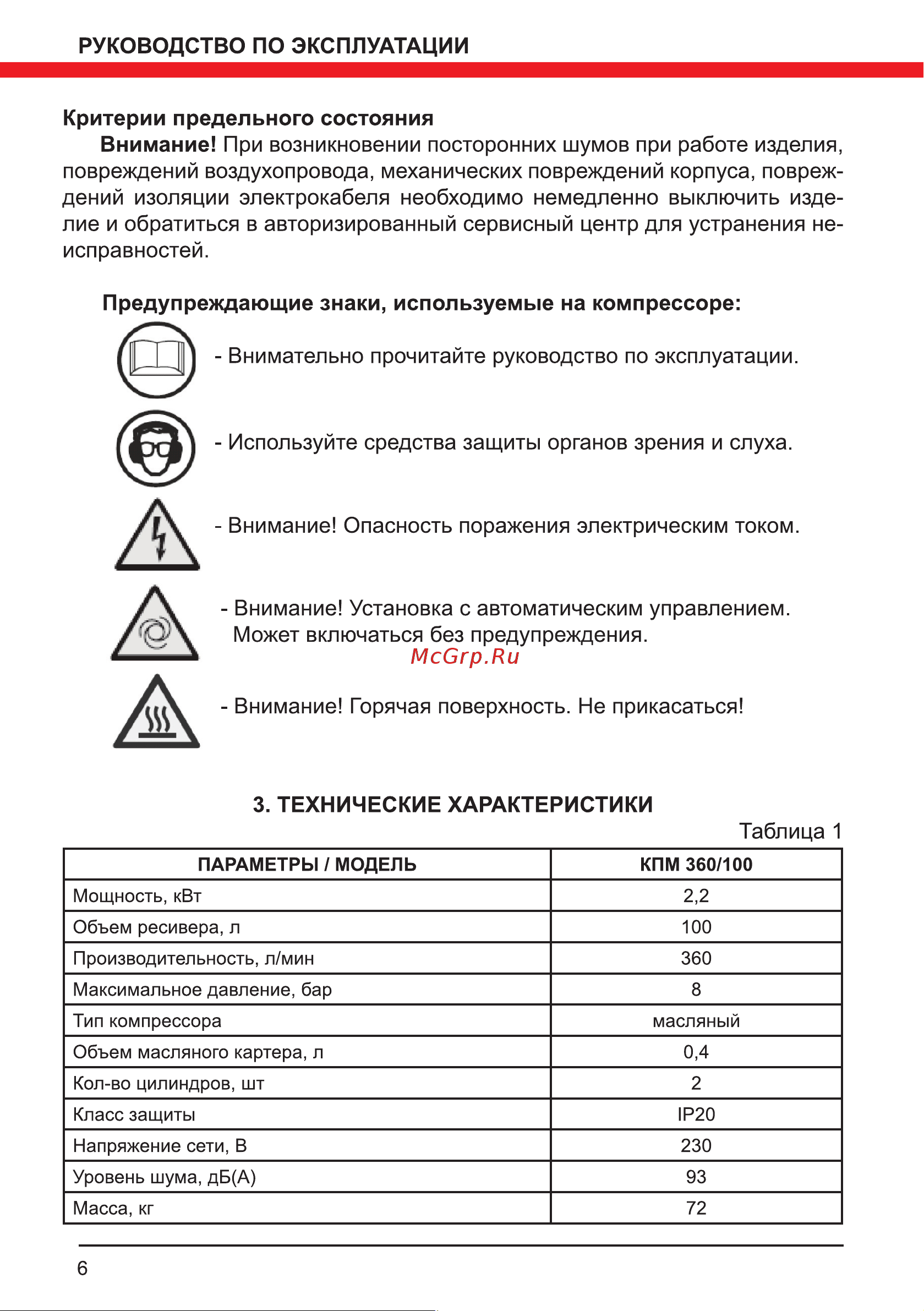Elitech КПМ 360/100 (E0503.005.00) Руководство по эксплуатации онлайн [6/16] 802795