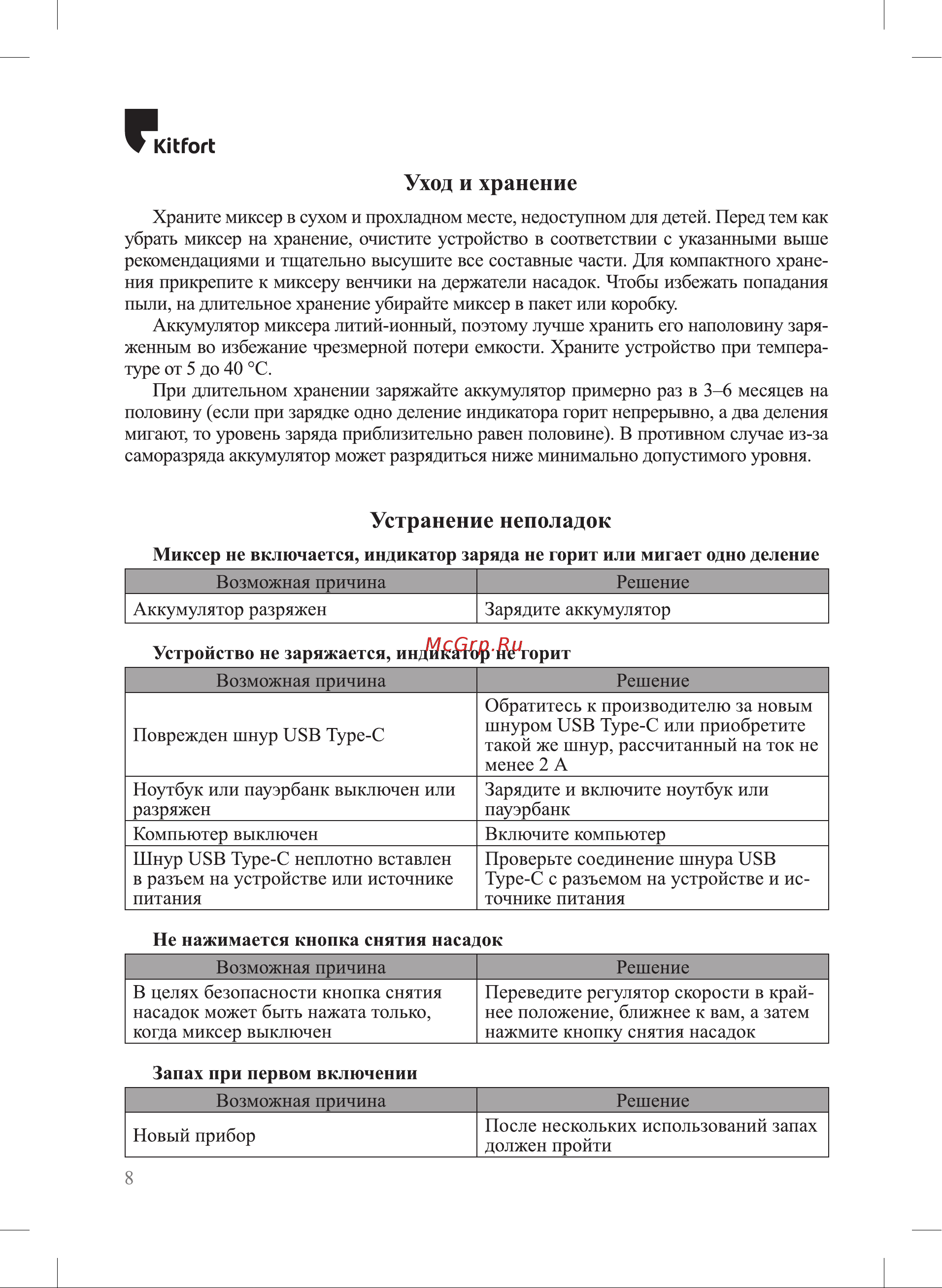 Kitfort КТ-3418-1 бело-малиновый Руководство по эксплуатации онлайн [8/12] 802825
