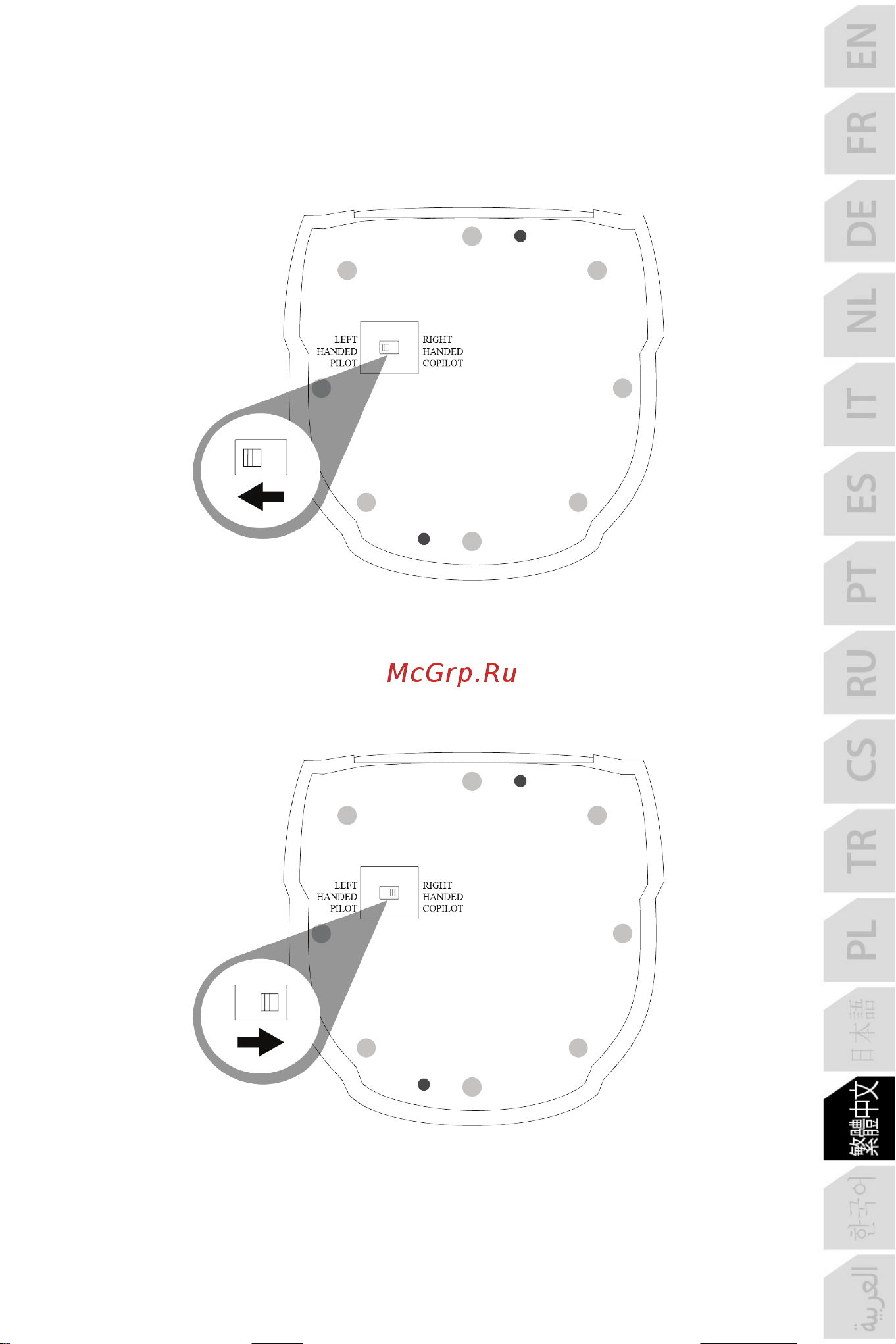 Thrustmaster TCA SIDESTICK X AIRBUS EDITION [463/730] 將操作桿設定為右利手 副機長 模式