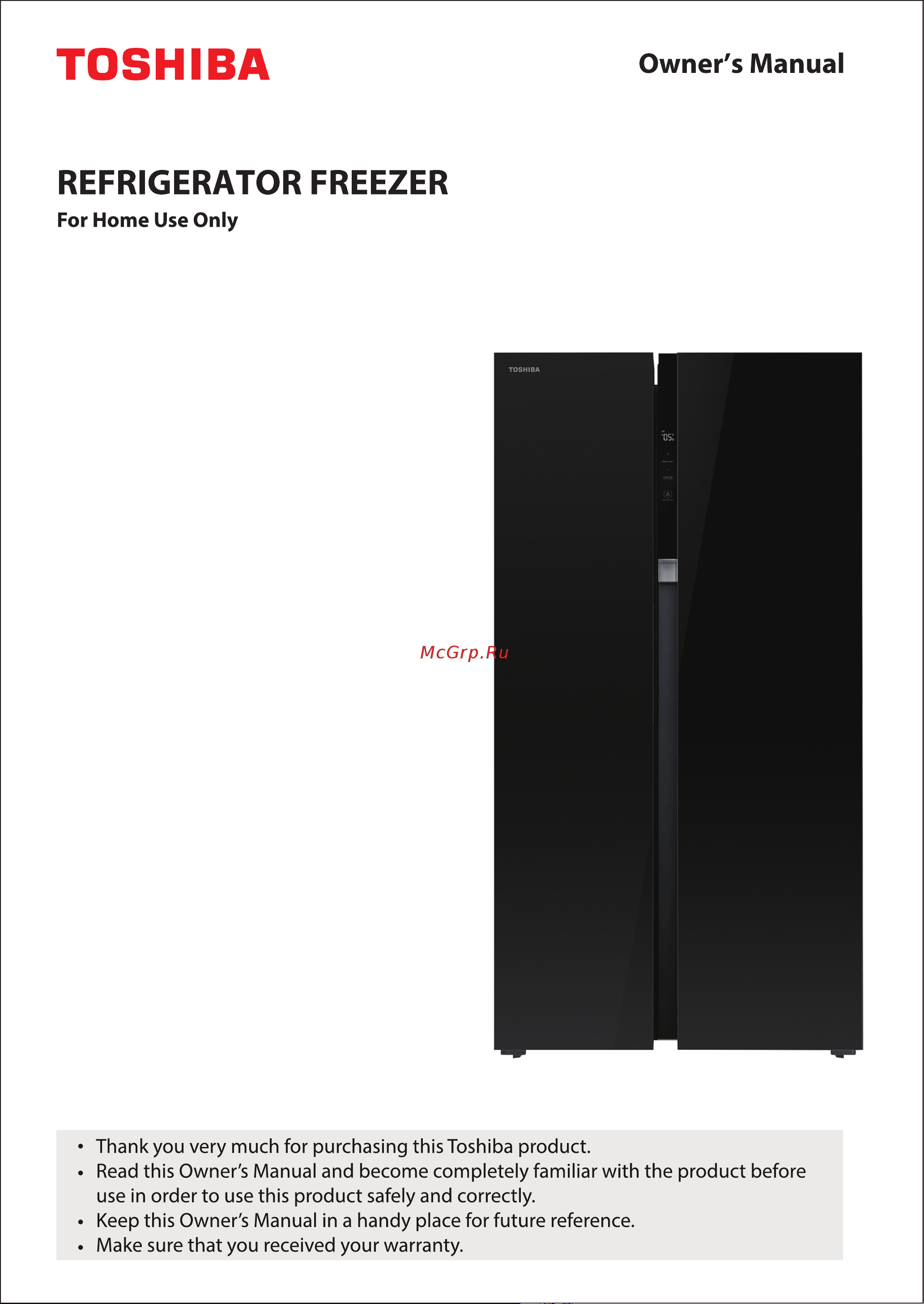 Toshiba GR-RS780WI-PMJ(05) Руководство по эксплуатации онлайн [4/187] 807371