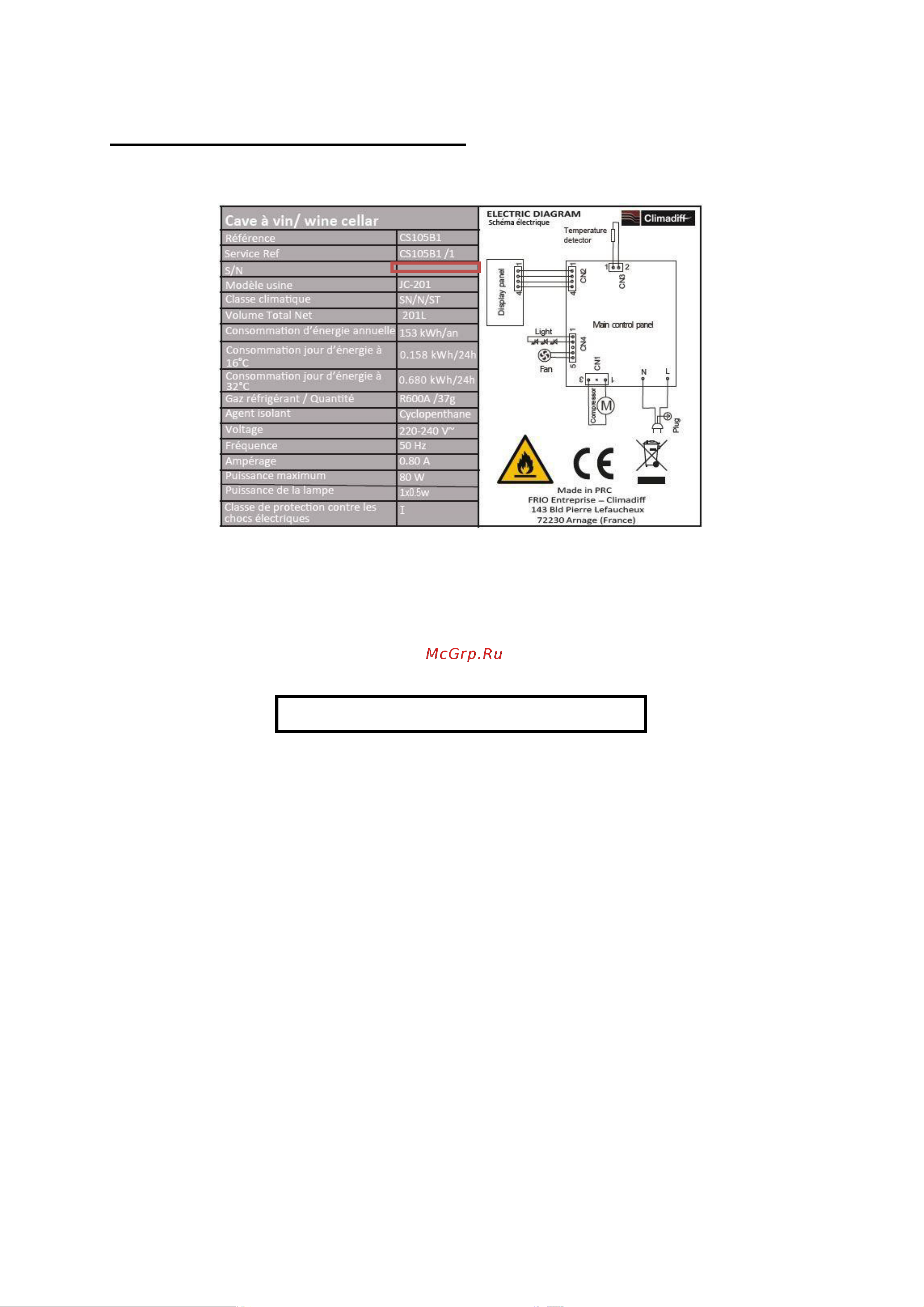 Climadiff CS105B1 [14/24] Техническая информация