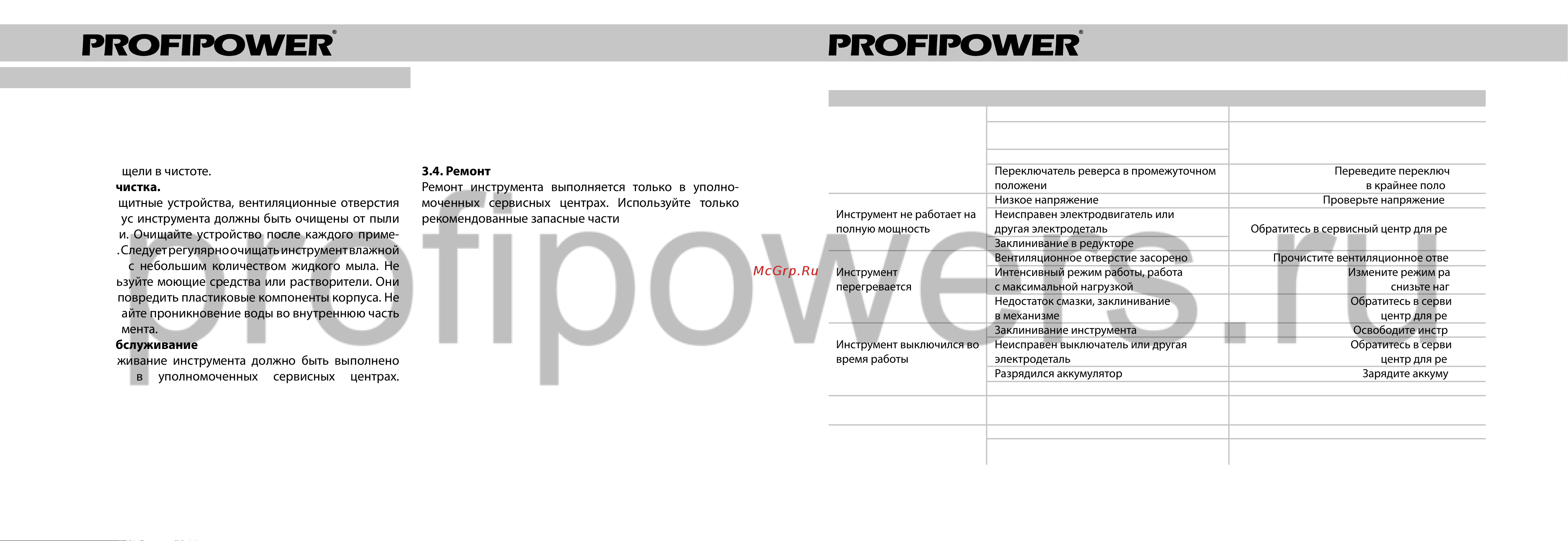 ProfiPower DW-18BT [8/10] Заказ запасных частей при заказе запасных частей укажите следующую информацию модель или тип инструмента артикул инструмента серийный идентификационный номер инструмента номер необходимой запасной части по схеме детализации 3 ремонт ремонт инструмента выполняется только в уполно моченных сервисных центрах используйте только рекомендованные запасные части