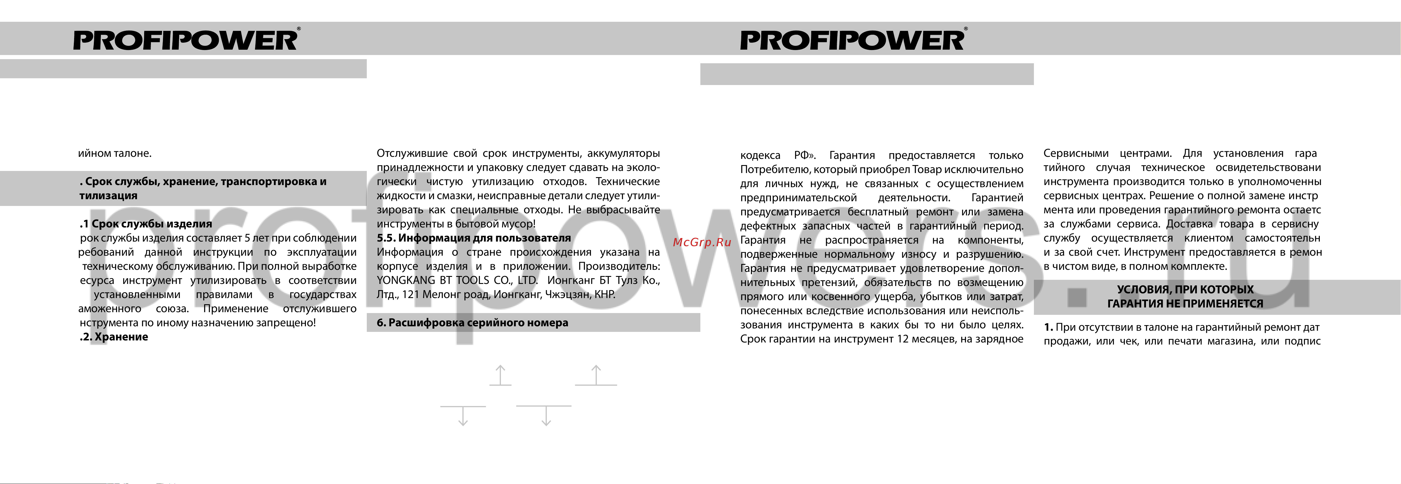 ProfiPower CN-12BM [9/10] Срок службы хранение транспортировка и утилизация