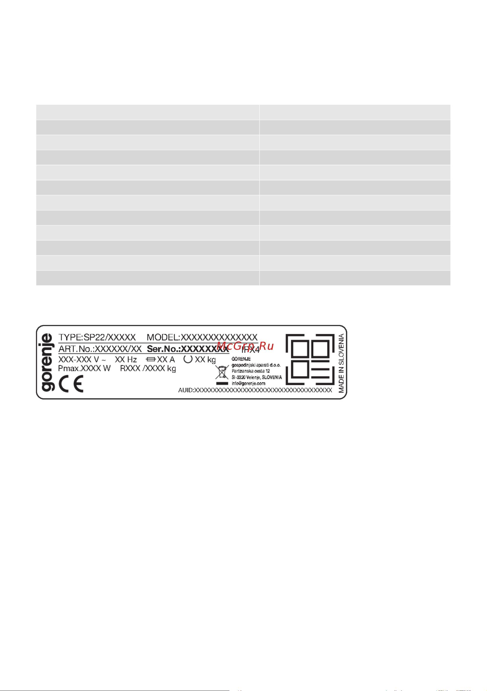 Gorenje DNS12 [15/58] Технические данные