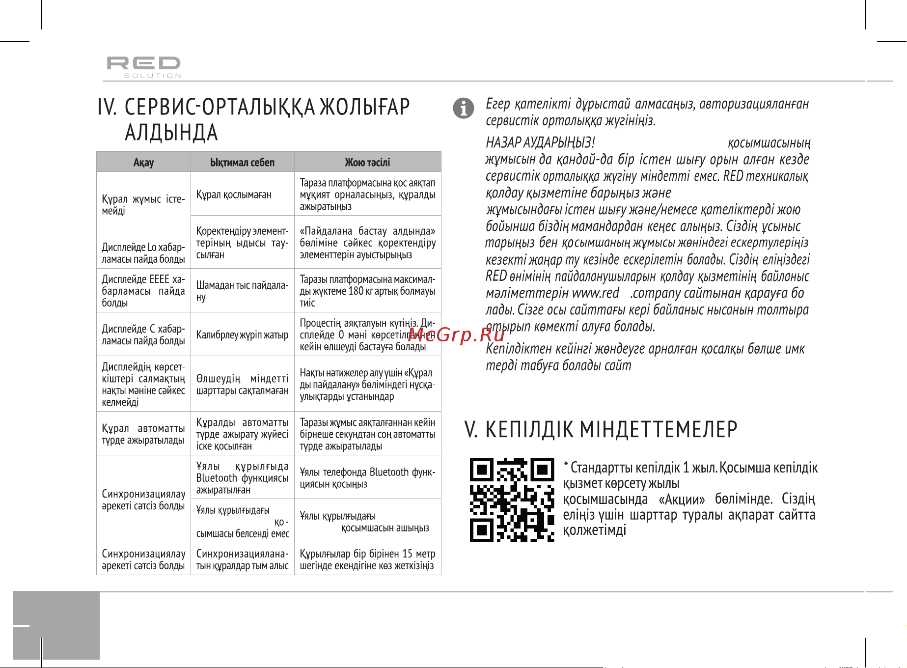 RED Solution RS-762S [16/0] Кепілдік қызмет көрсетудің шарттары