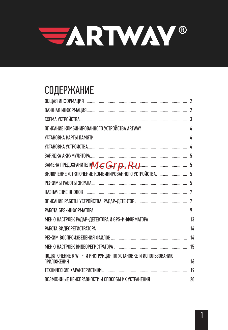 Artway MD-115 COMBO SIGNATURE WI-FI 3 в 1 Руководство по эксплуатации онлайн [3/24] 809562