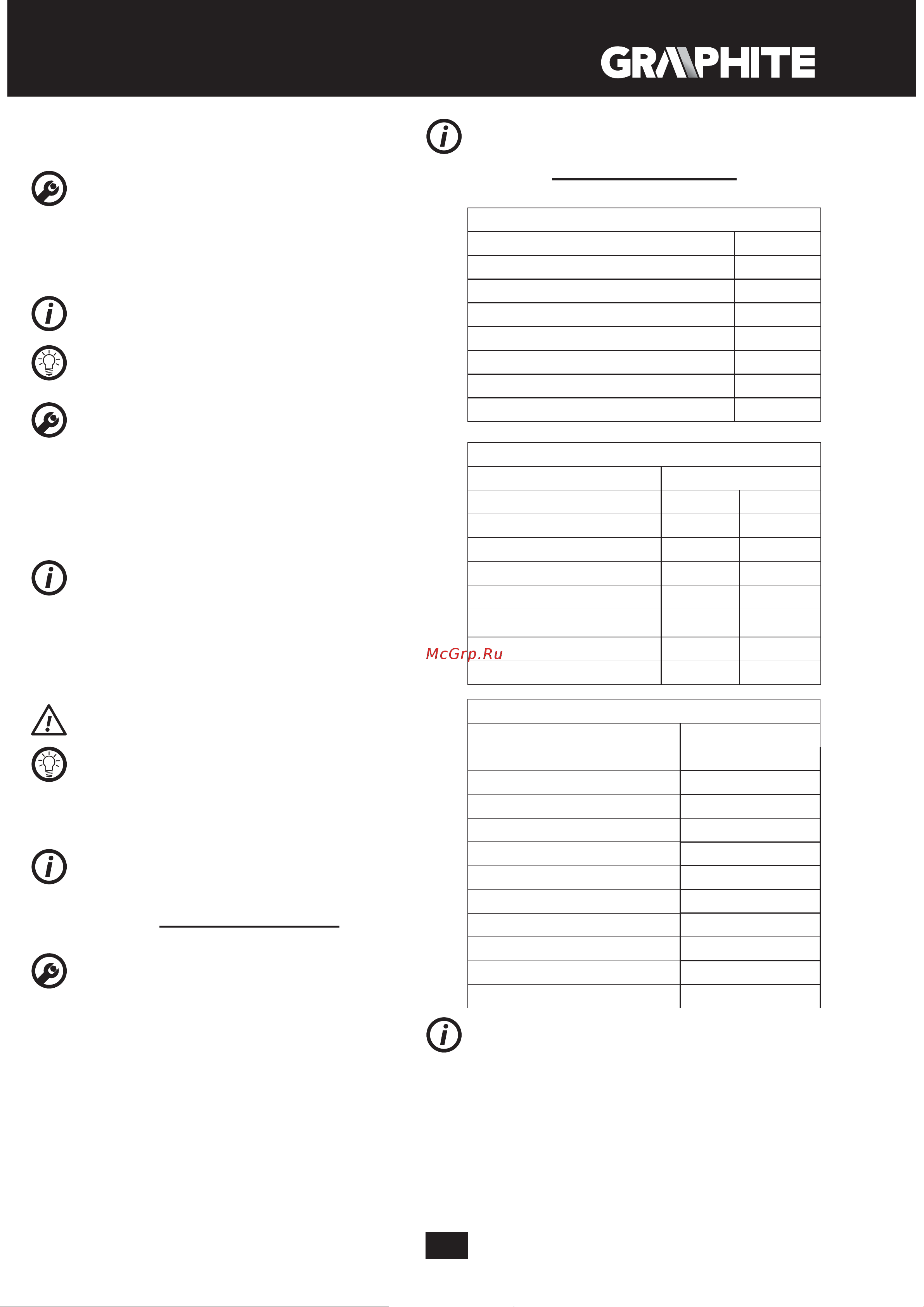 GRAPHITE 58G012 [81/92] Parametros técnicos