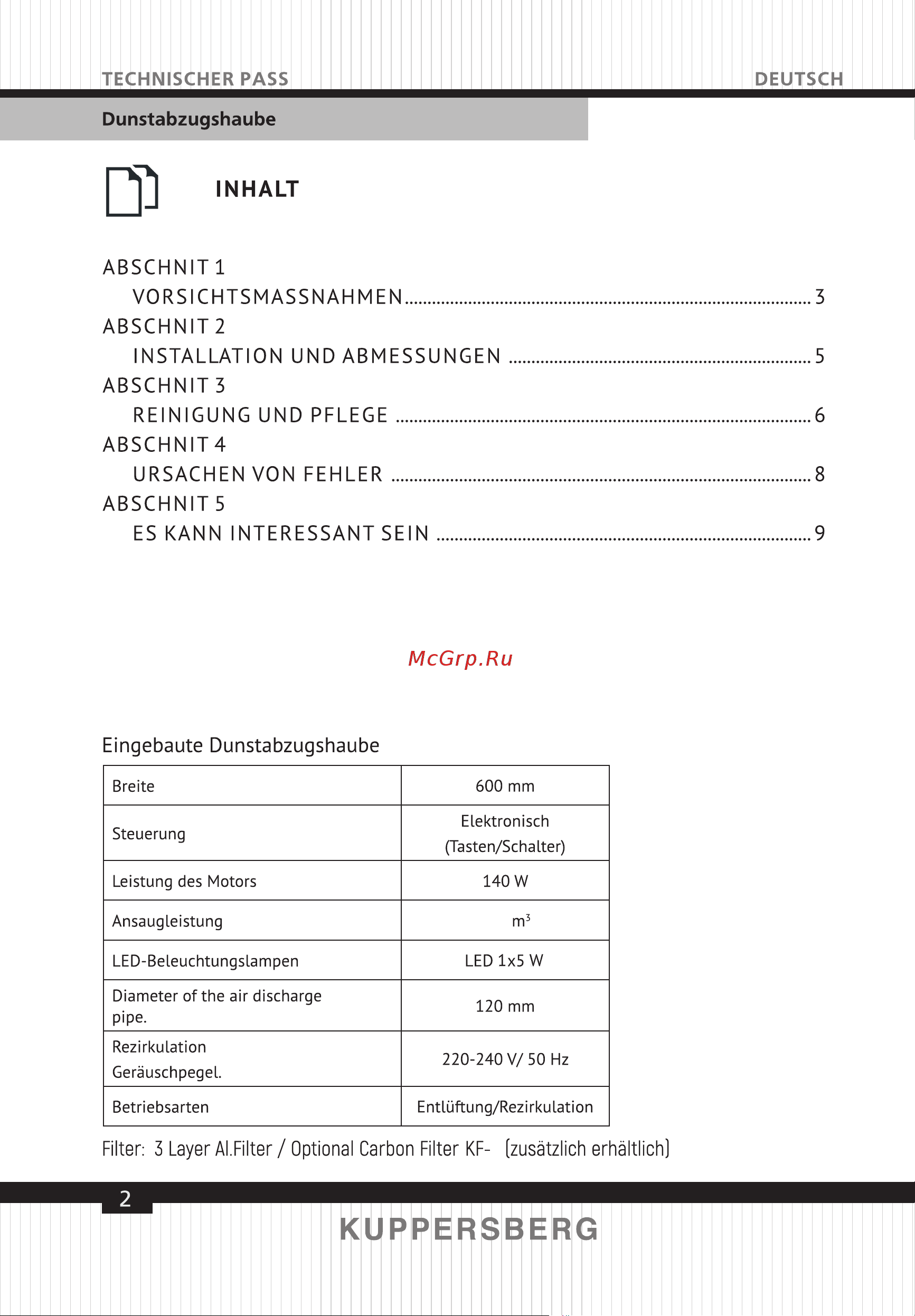 Kuppersberg Вытяжка F 605 B 6356 [2/40] Page 2