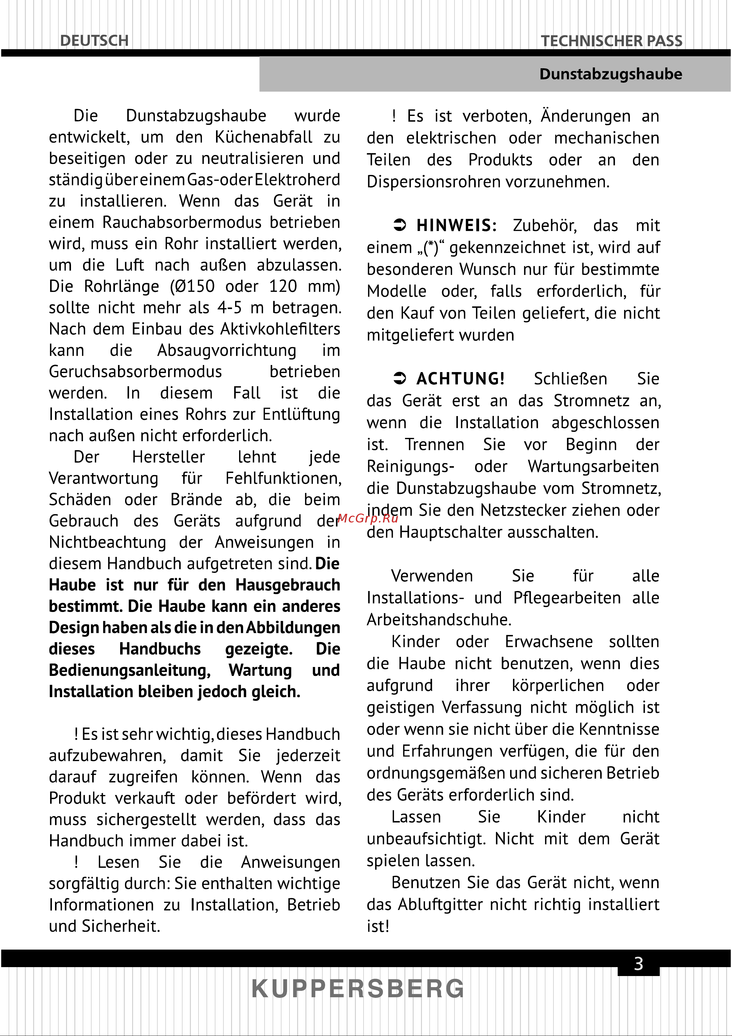 Kuppersberg Вытяжка MOTUBA B 6183 Инструкция по эксплуатации онлайн [3/44] 858819
