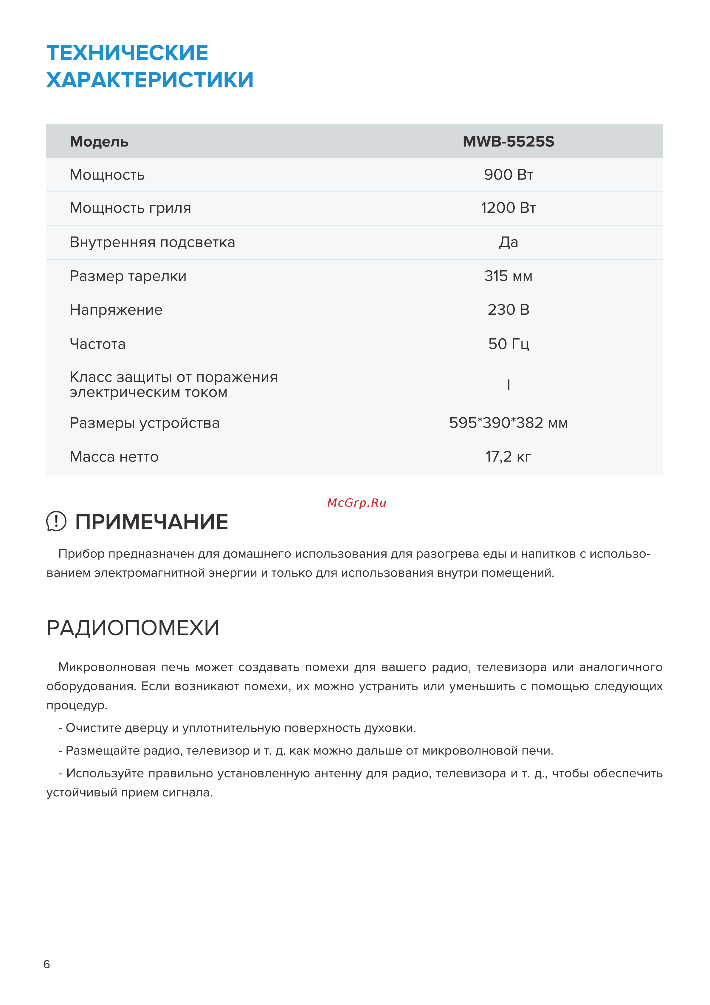 Libhof MWB-5525S Инструкция по эксплуатации онлайн [6/20] 810905