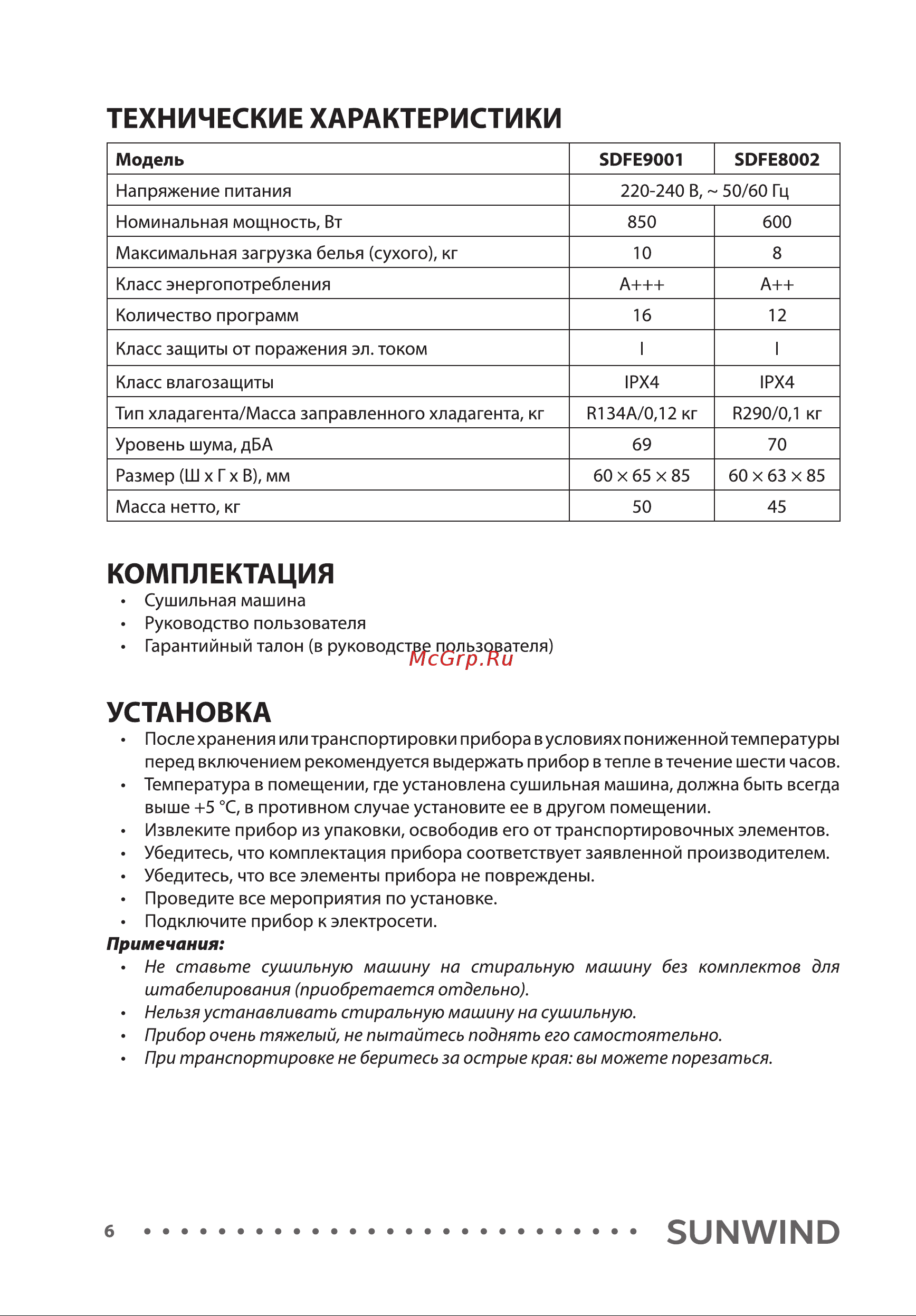 SUNWIND SDFE9001 Инструкция по эксплуатации онлайн [6/24] 811148