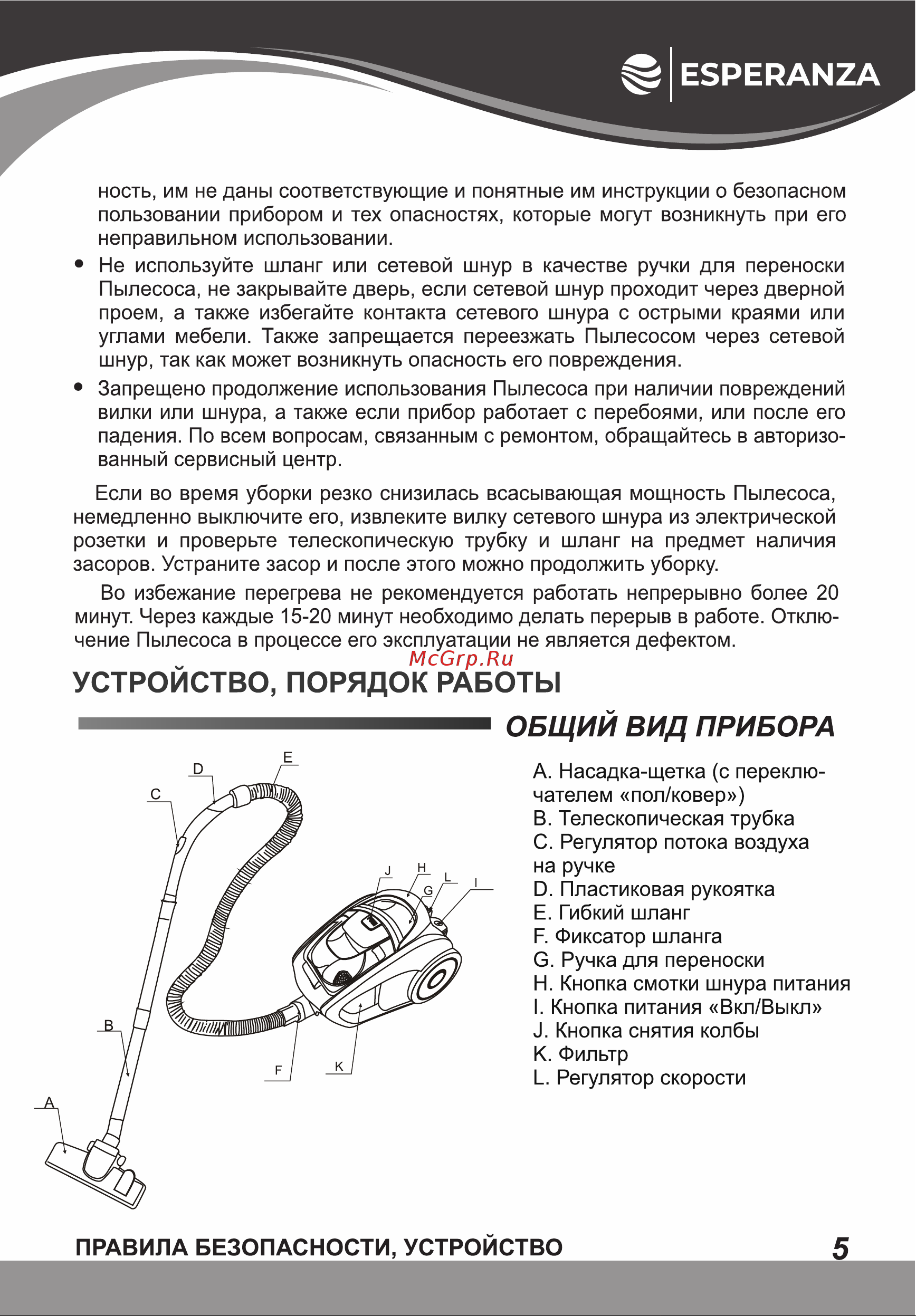 Esperanza VC-С211 Инструкция по эксплуатации онлайн [5/16] 811864