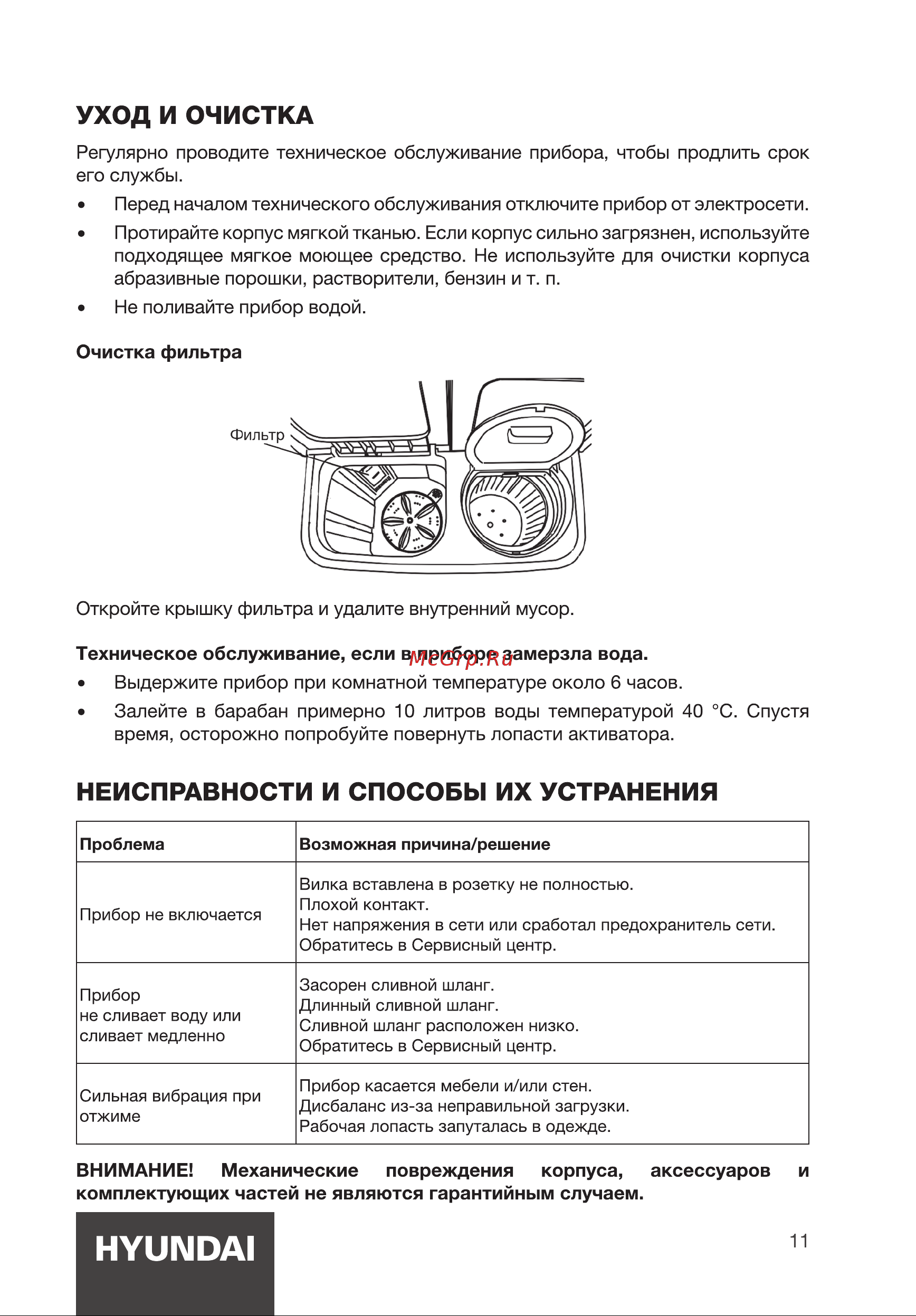 Hyundai WMSA3202 Инструкция по эксплуатации онлайн [11/16] 812013