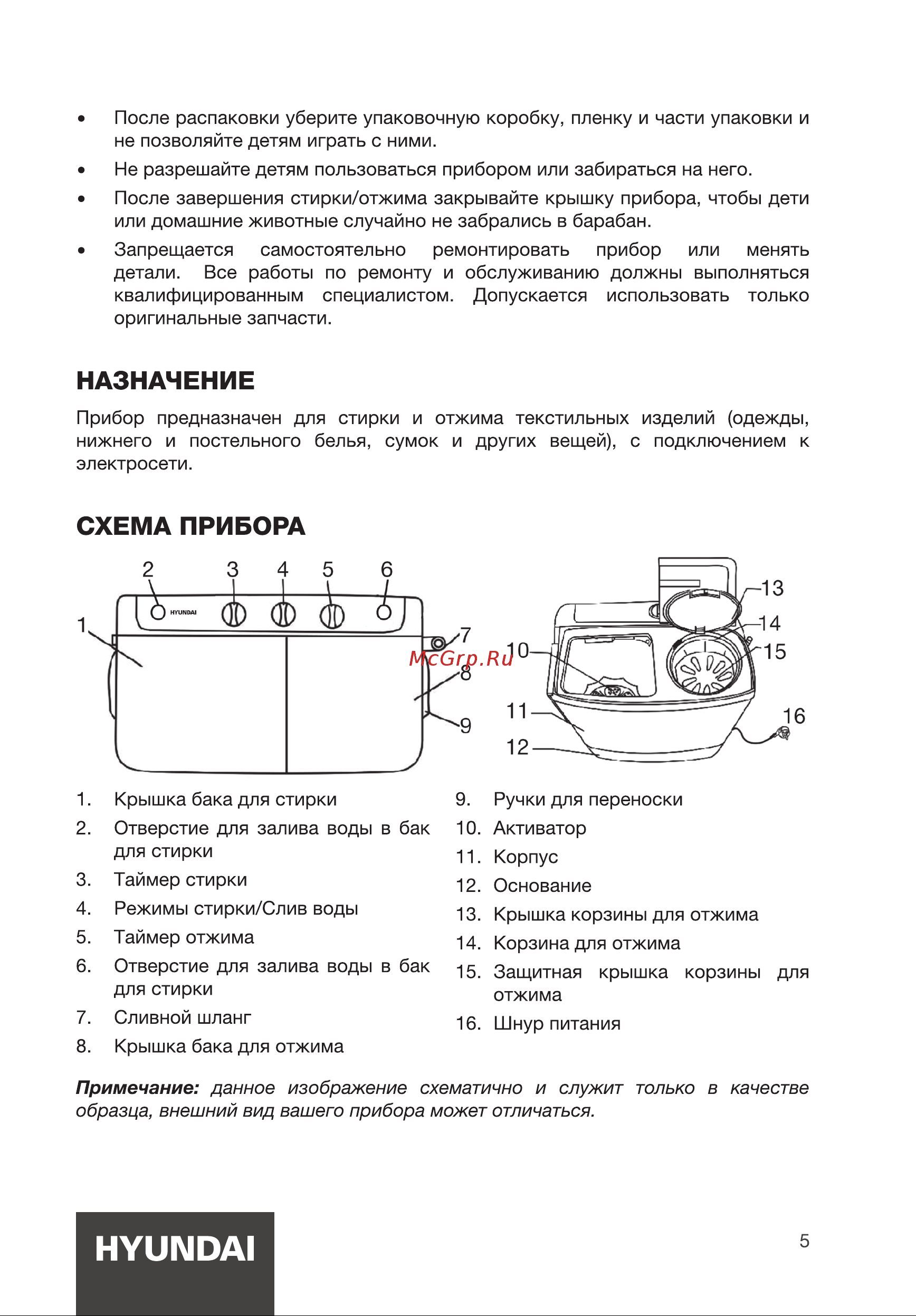Hyundai WMSA5305 Инструкция по эксплуатации онлайн [5/16] 812016