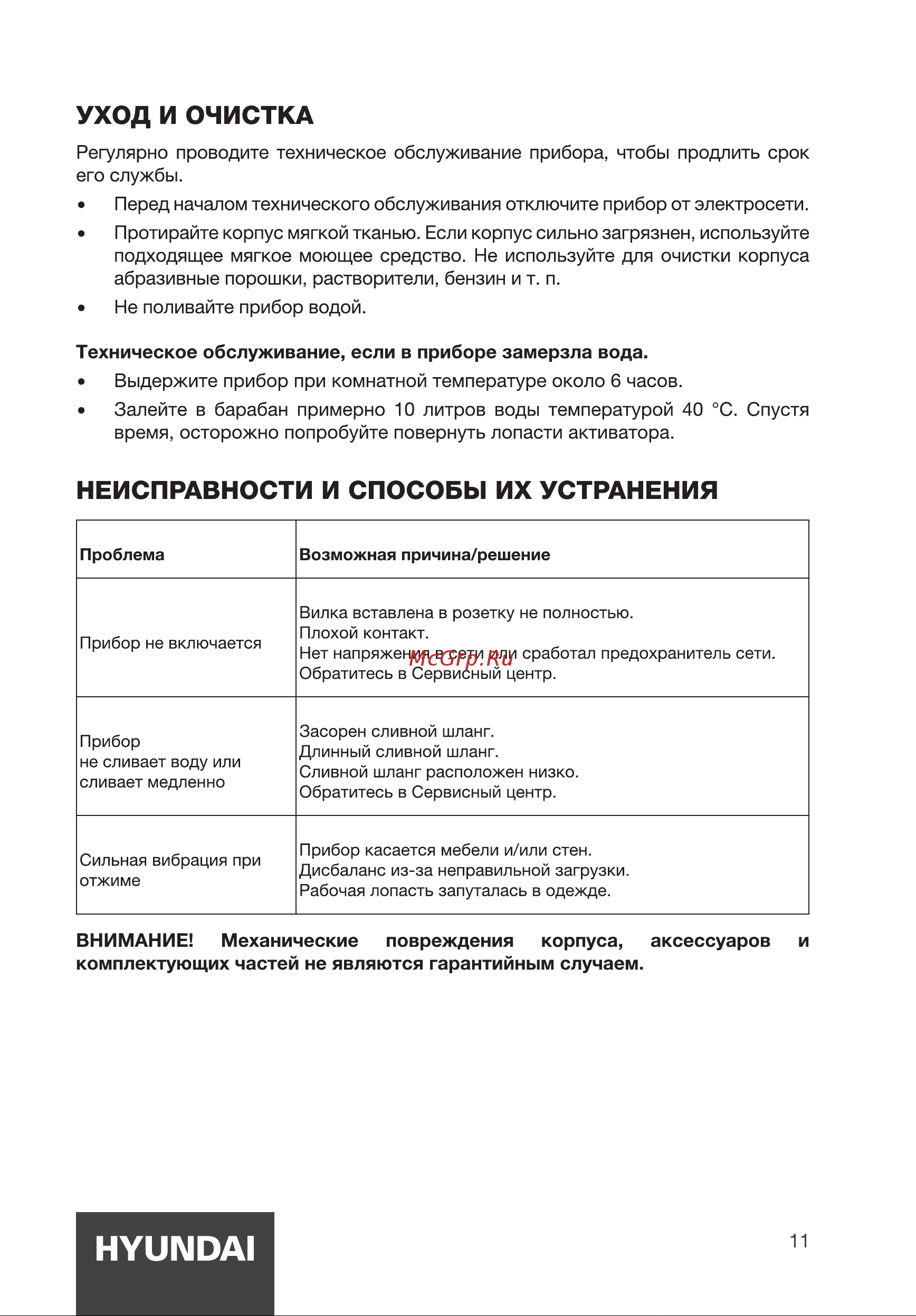 Hyundai WMSA6403 Инструкция по эксплуатации онлайн [11/16] 812017