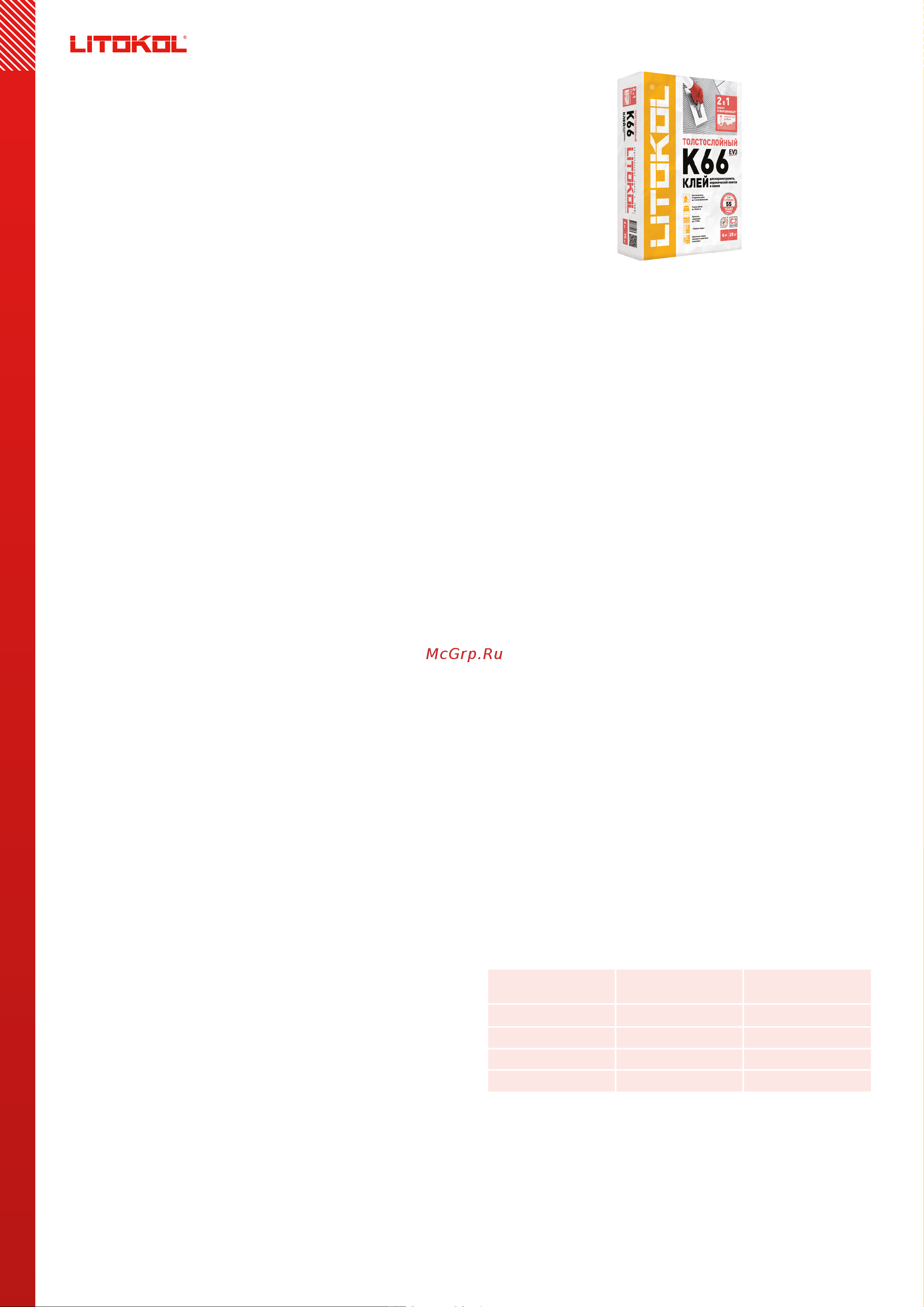 Litokol LitoFloor K66 класс C2, 25 кг 75130002 Техническое описание онлайн