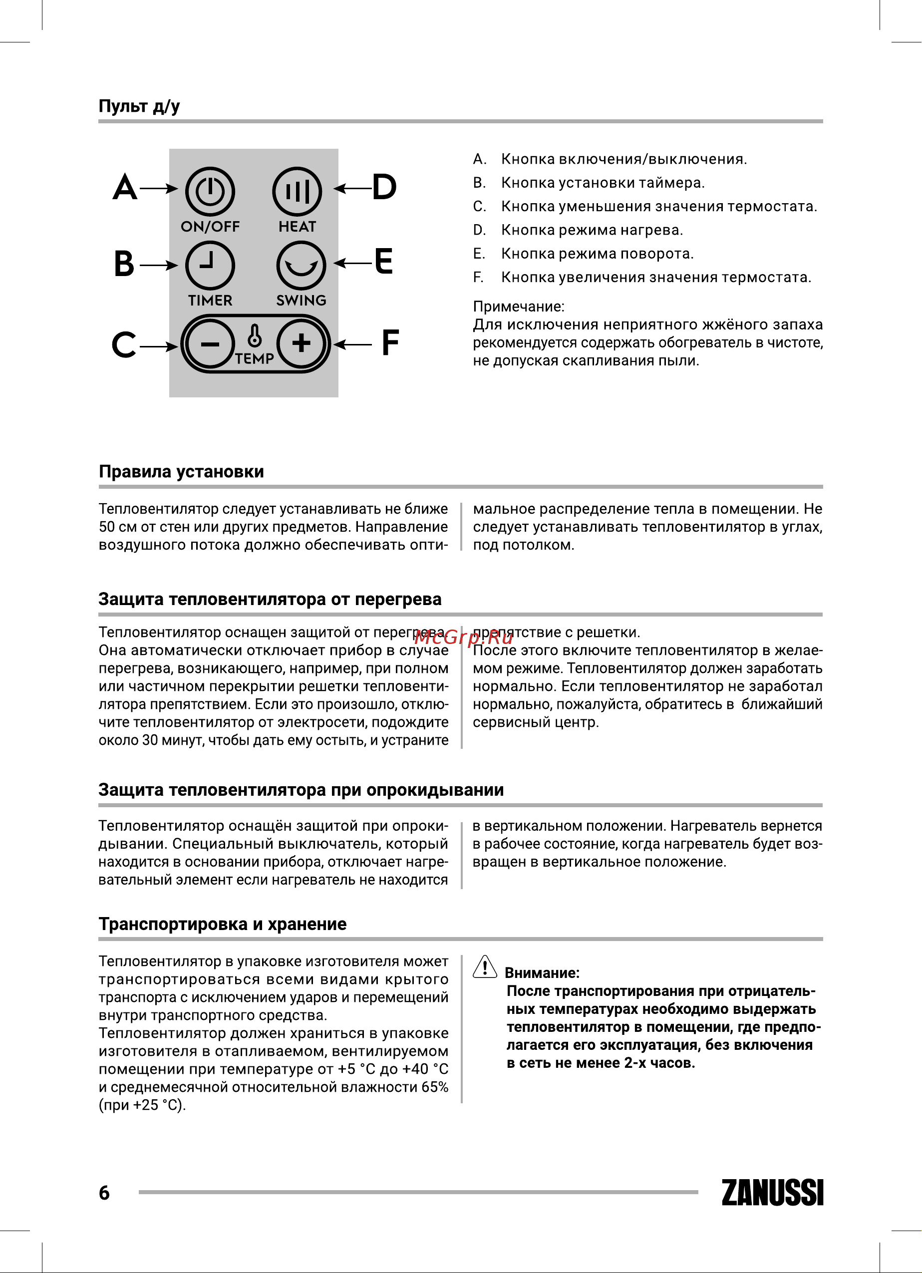 Zanussi ZFH/T-600 НС-1343035 Инструкция к Zanussi ZFH/T-600 НС-1343035 онлайн [6/24] 814565