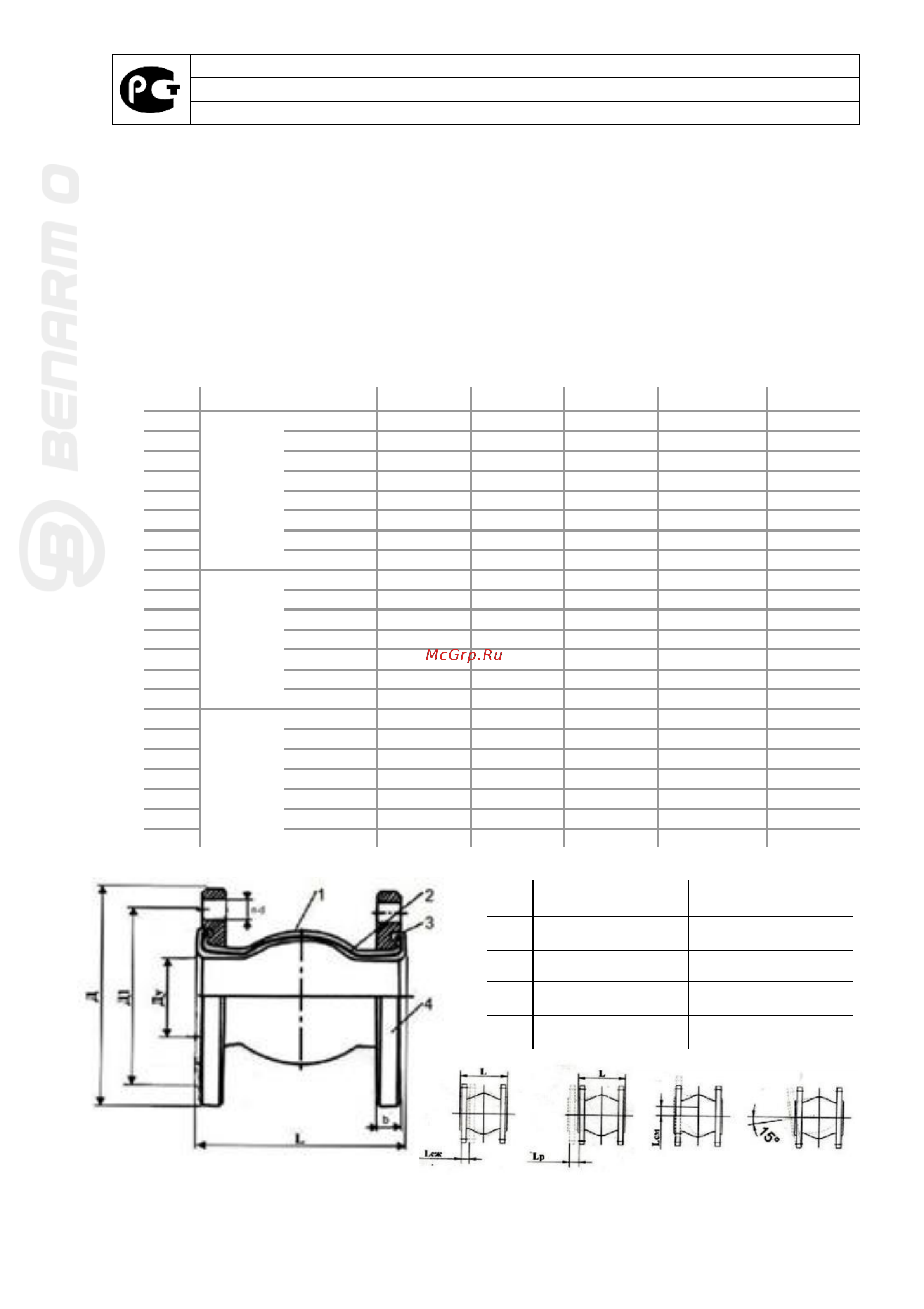 BENARMO EPDM Ду200 Pу10 резиновый антивибрационный фланцевый D140-01020 Технический паспорт онлайн [2/5] 814910