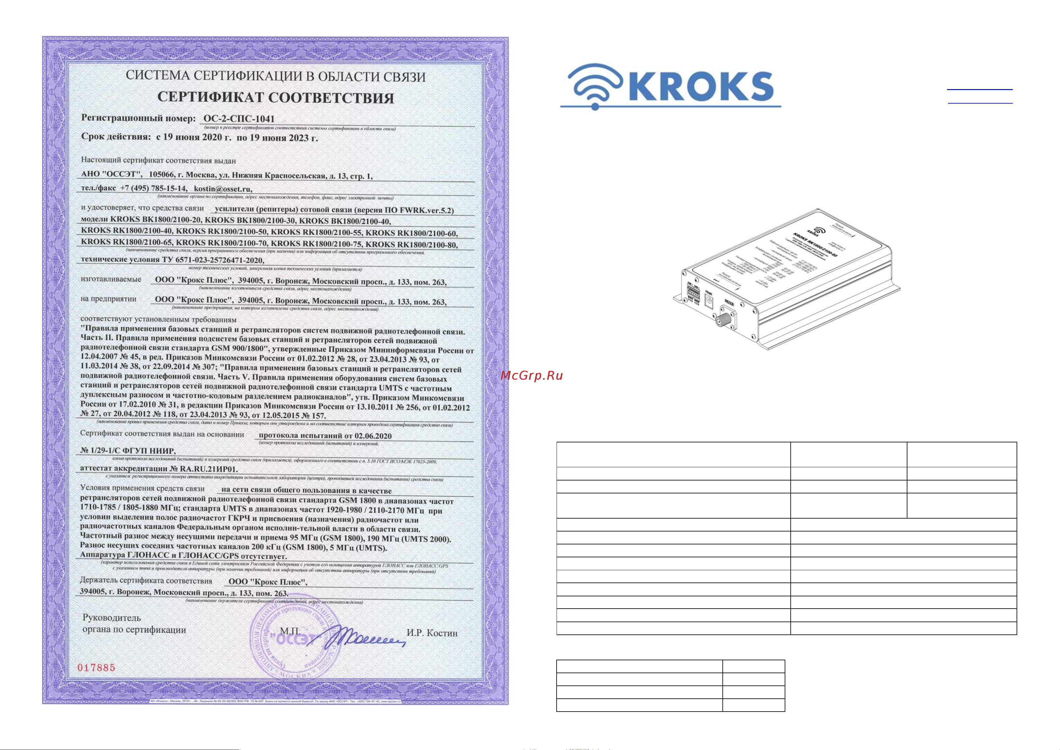 Kroks LTE1800/GSM1800/3G KRD-1800/2100 для дачи, антенны внешняя 15дБ+внутренняя 10дБ 1001 Паспорт онлайн