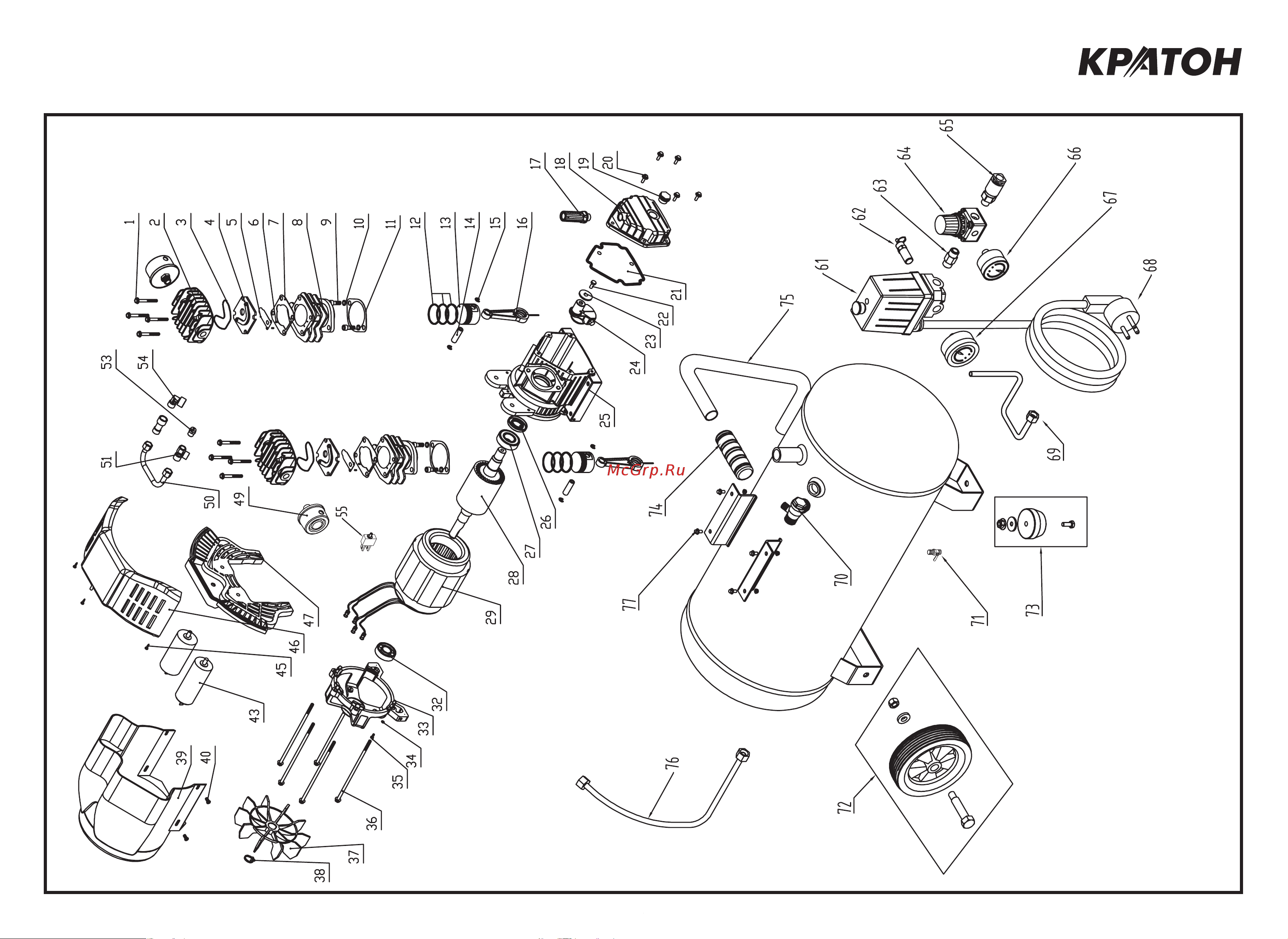 Кратон AC-350-50-DDV 3 01 01 036 Схема сборки Компрессор с прямой передачей Кратон AC-350-50-DDV онлайн