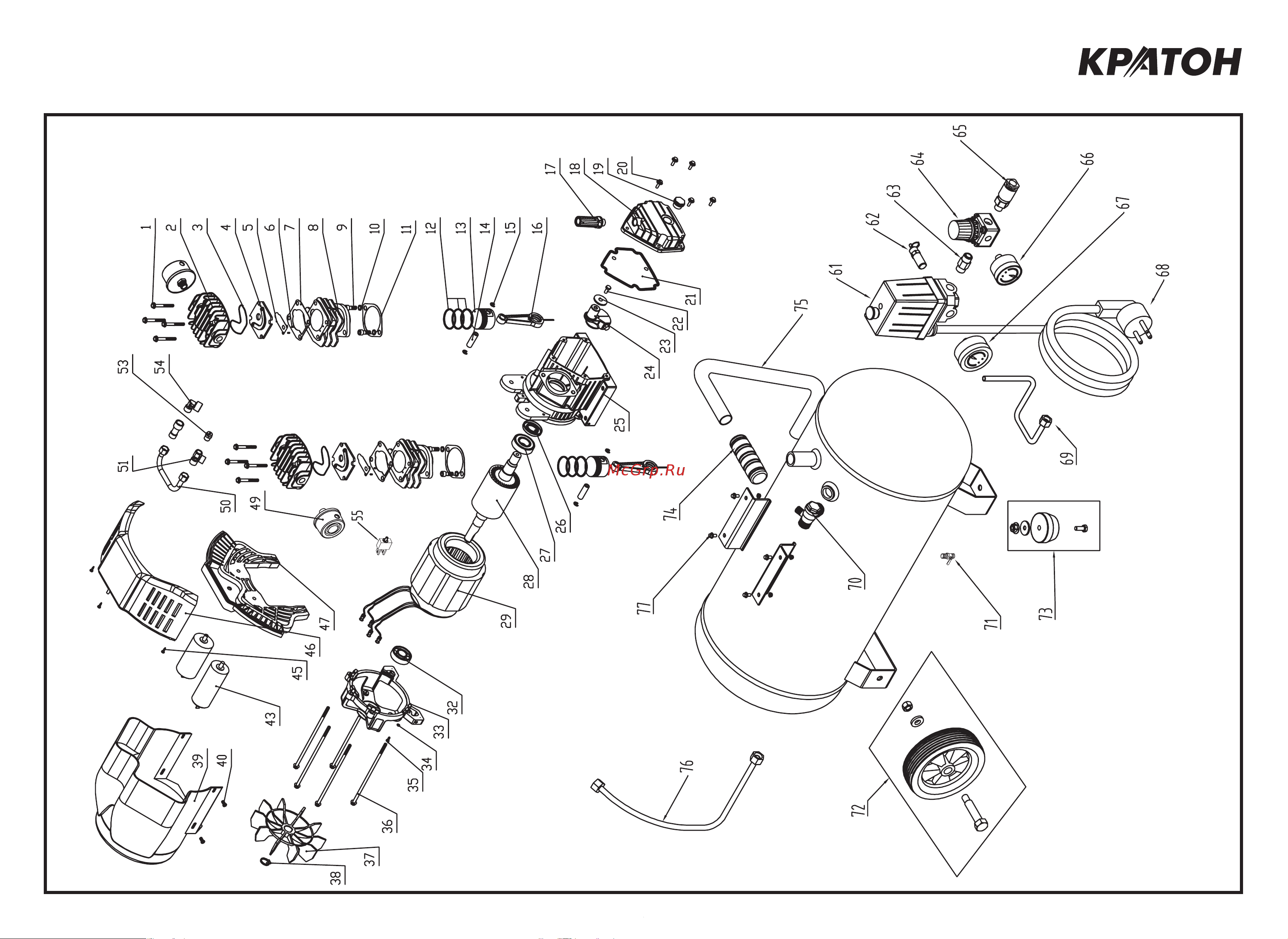 Кратон AC-360-100-DDV 3 01 01 037 Схема сборки Кратон Компрессор с прямой передачей AC-360-100-DDV онлайн