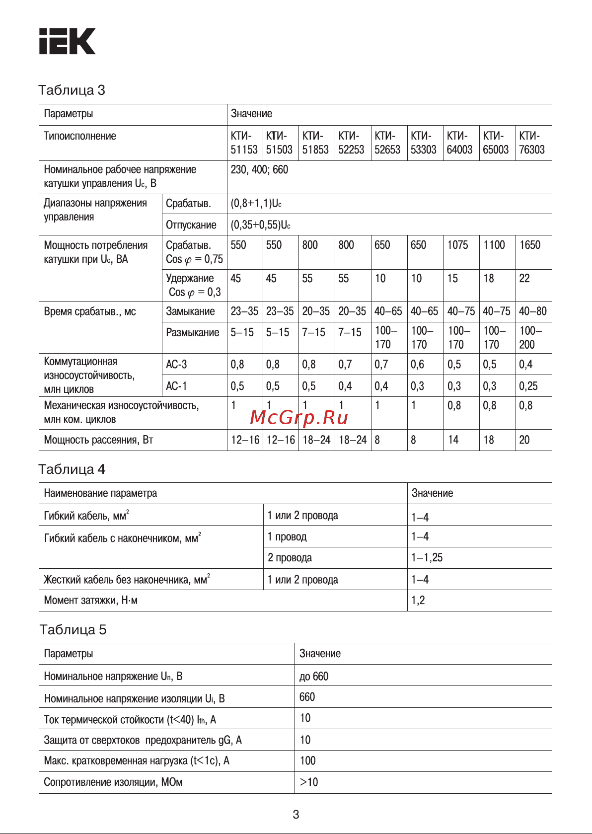 Iek КТИ-51503 150А, 230В/АСЗ KKT53-150-230-10 Инструкция к товару онлайн [3/7] 816374