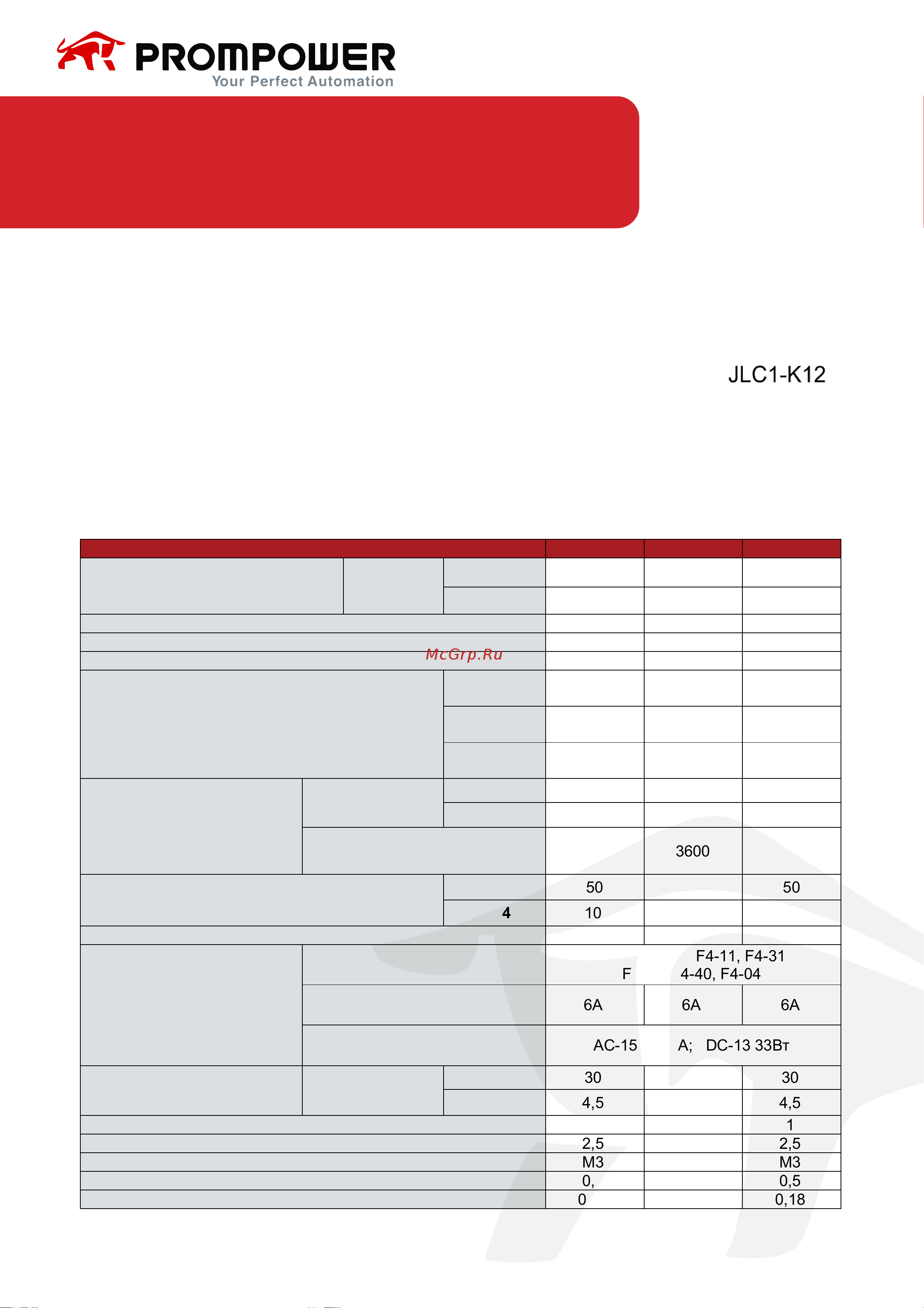 Prompower jlc1-d12-10-f5 (ac110), номинальный ток 12a, 3 полюса, доп контакт 1но, напряжение катушки 110vac JLC1D1210F5AC110 Спецификация продукта онлайн [10/17] 816387