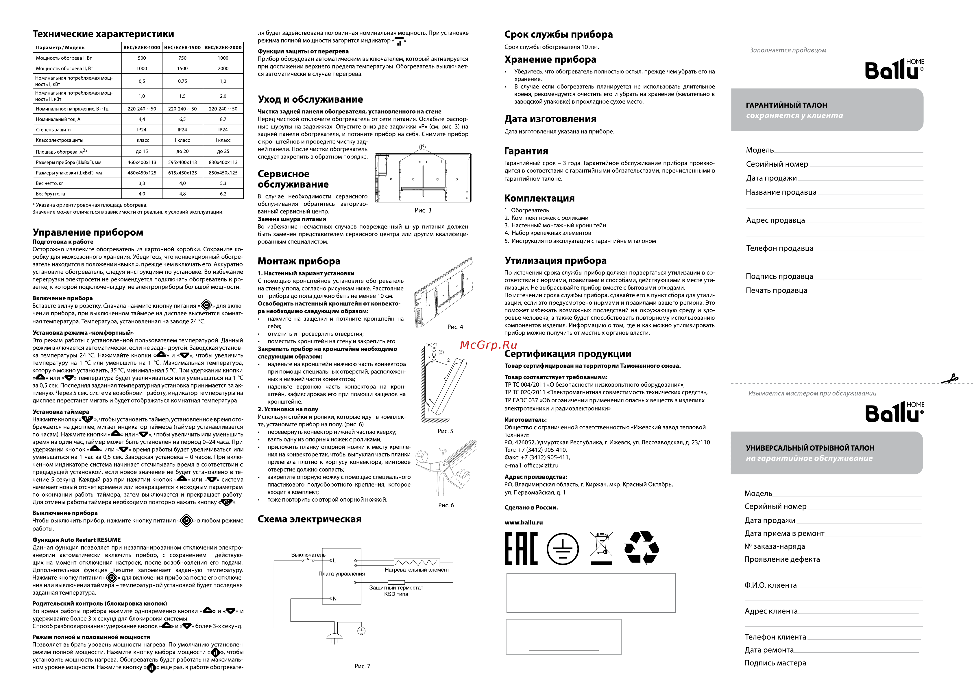 Ballu BEC/EZER-1500 НС-1055672 Инструкция по эксплуатации онлайн [2/2] 816621