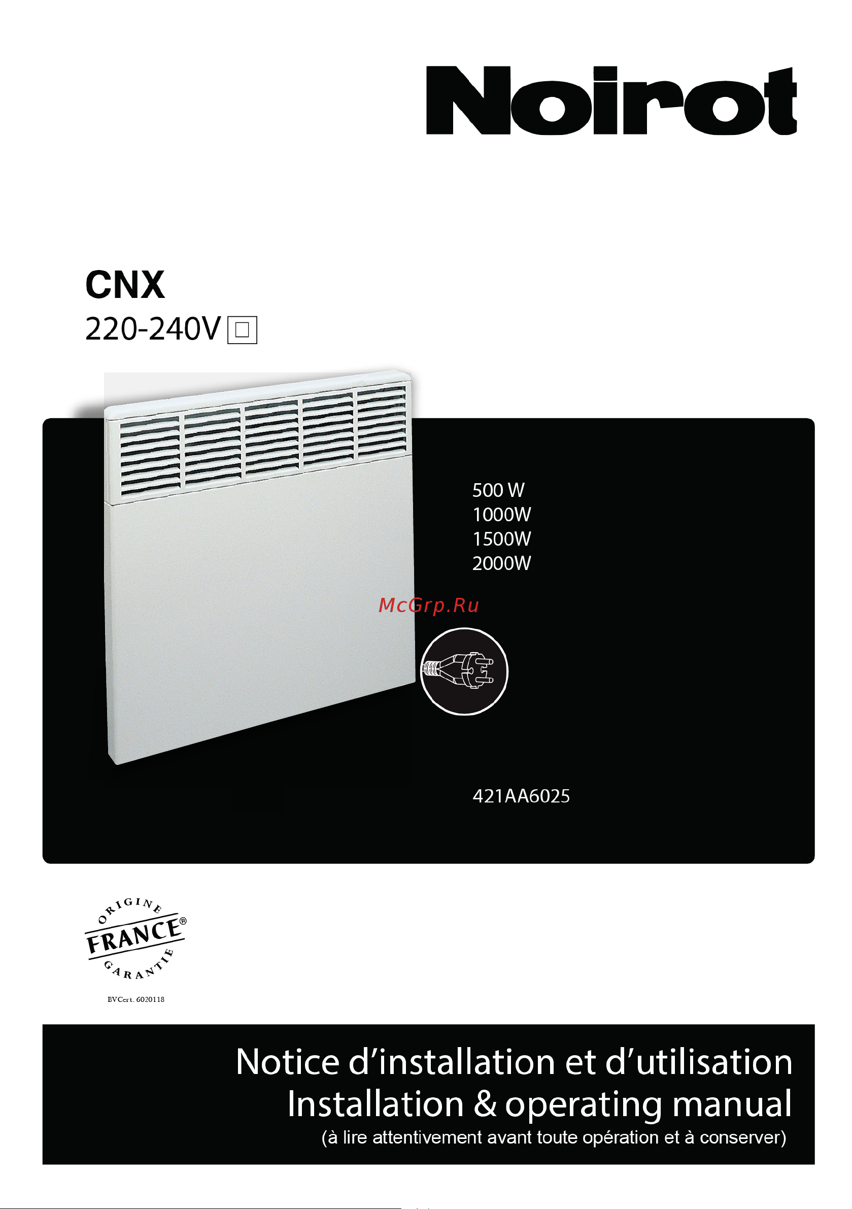 Noirot CNX, 1000W EXH1183FJFS 64950508 Инструкция по эксплуатации онлайн
