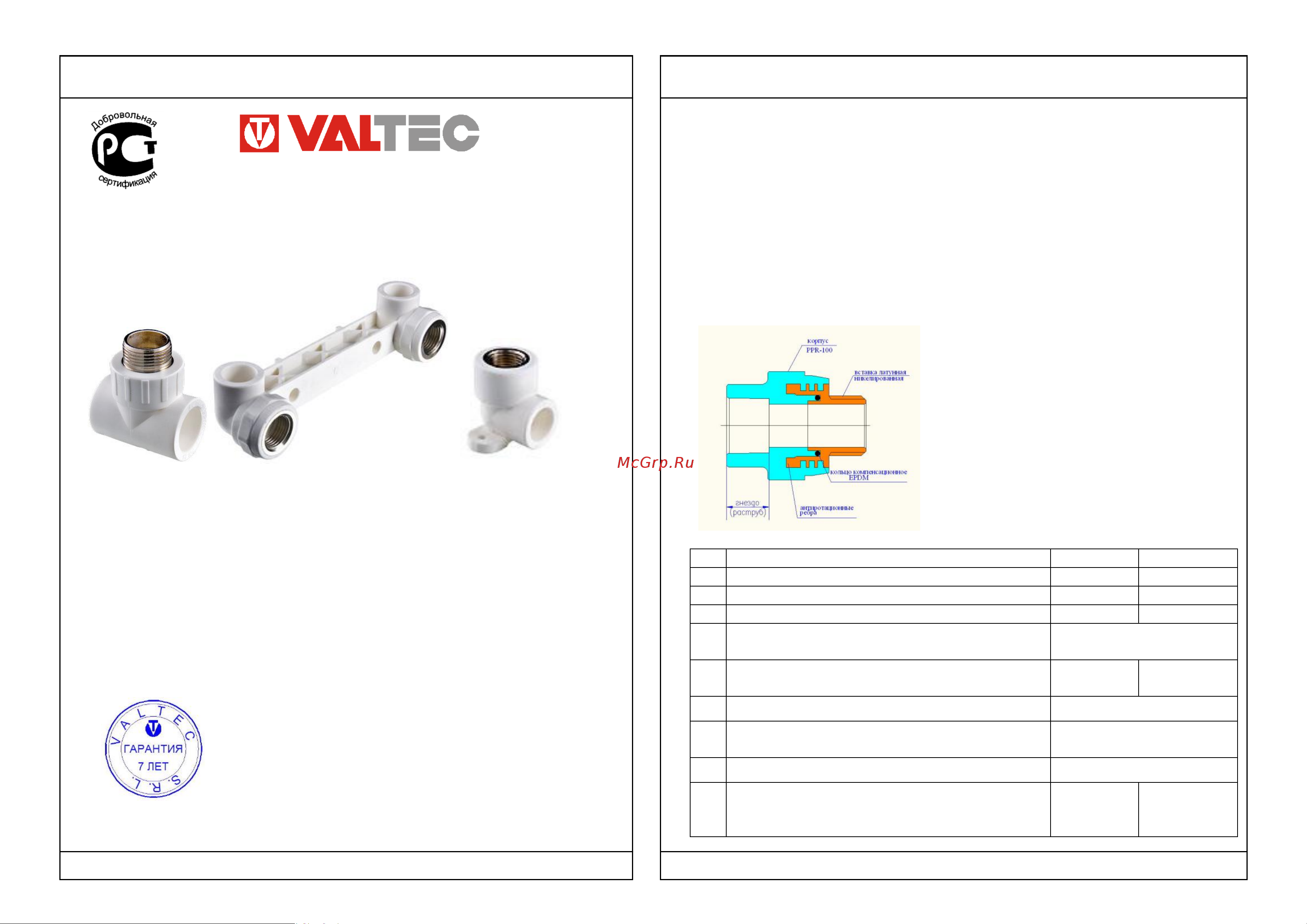 Valtec VTp.703.0.050 Инструкция к Valtec VTp.776.S.020 онлайн