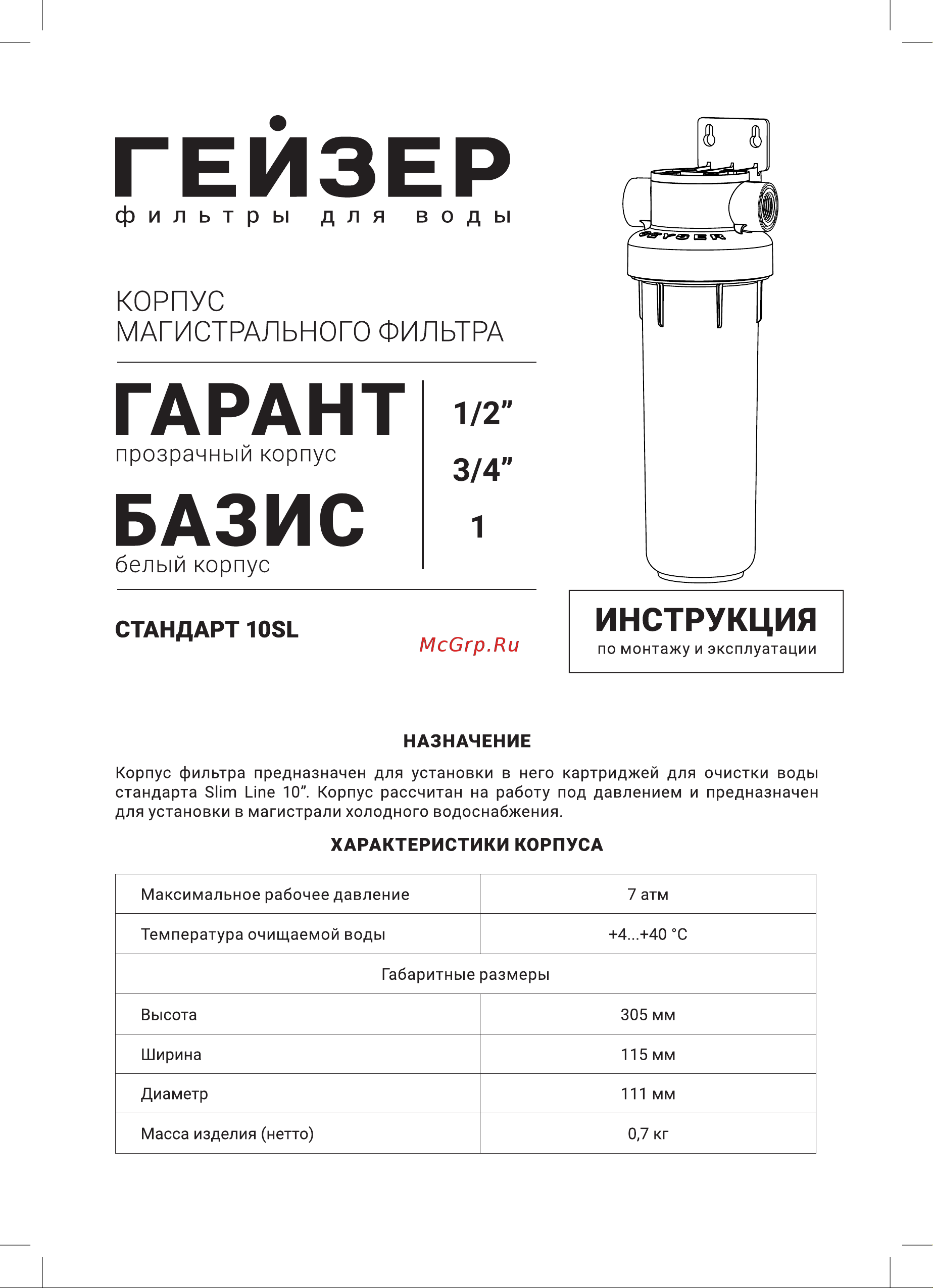 Гейзер Базис 10SL 3/4