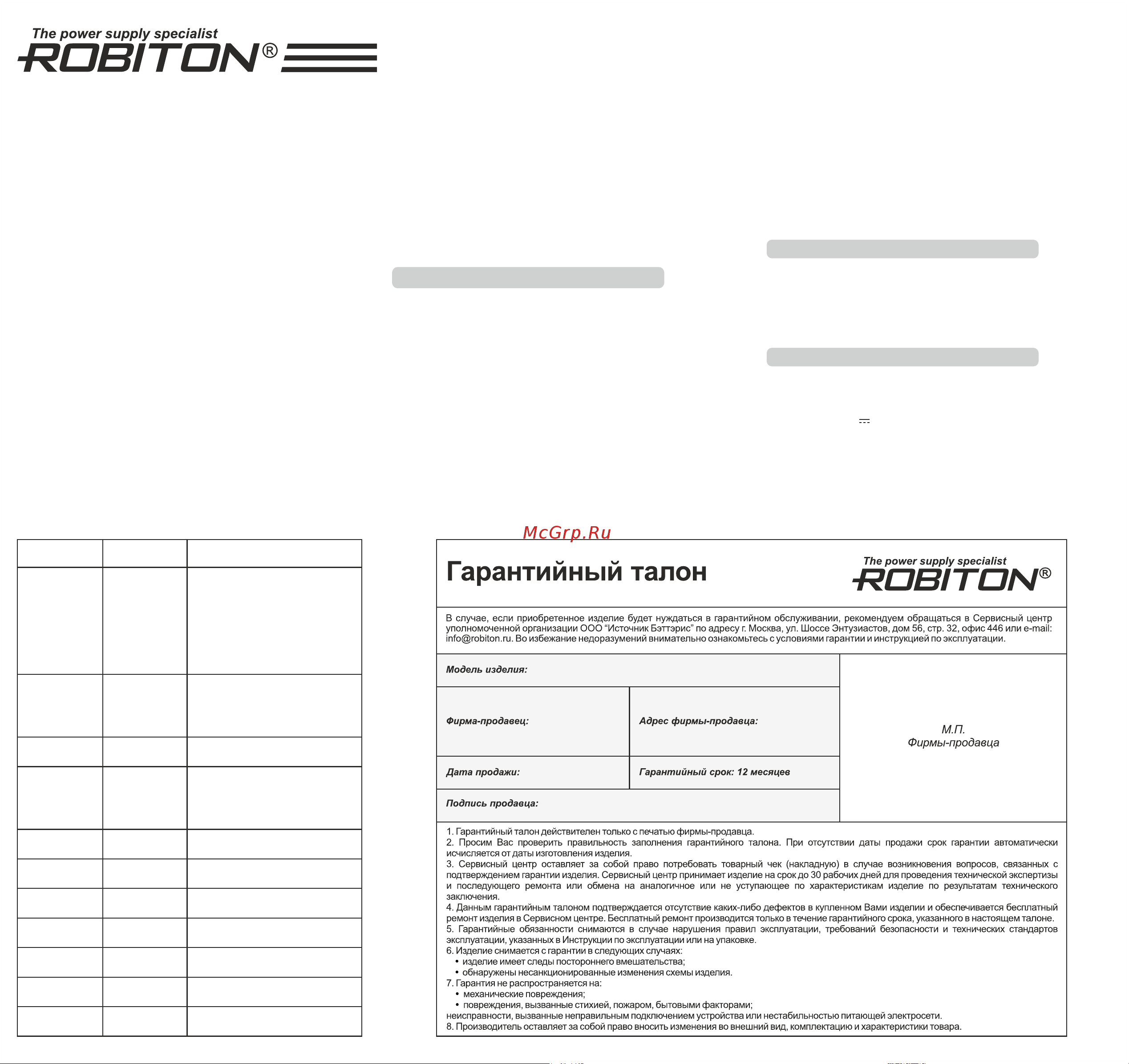 Robiton NB7000 BL1 14655 Инструкция онлайн