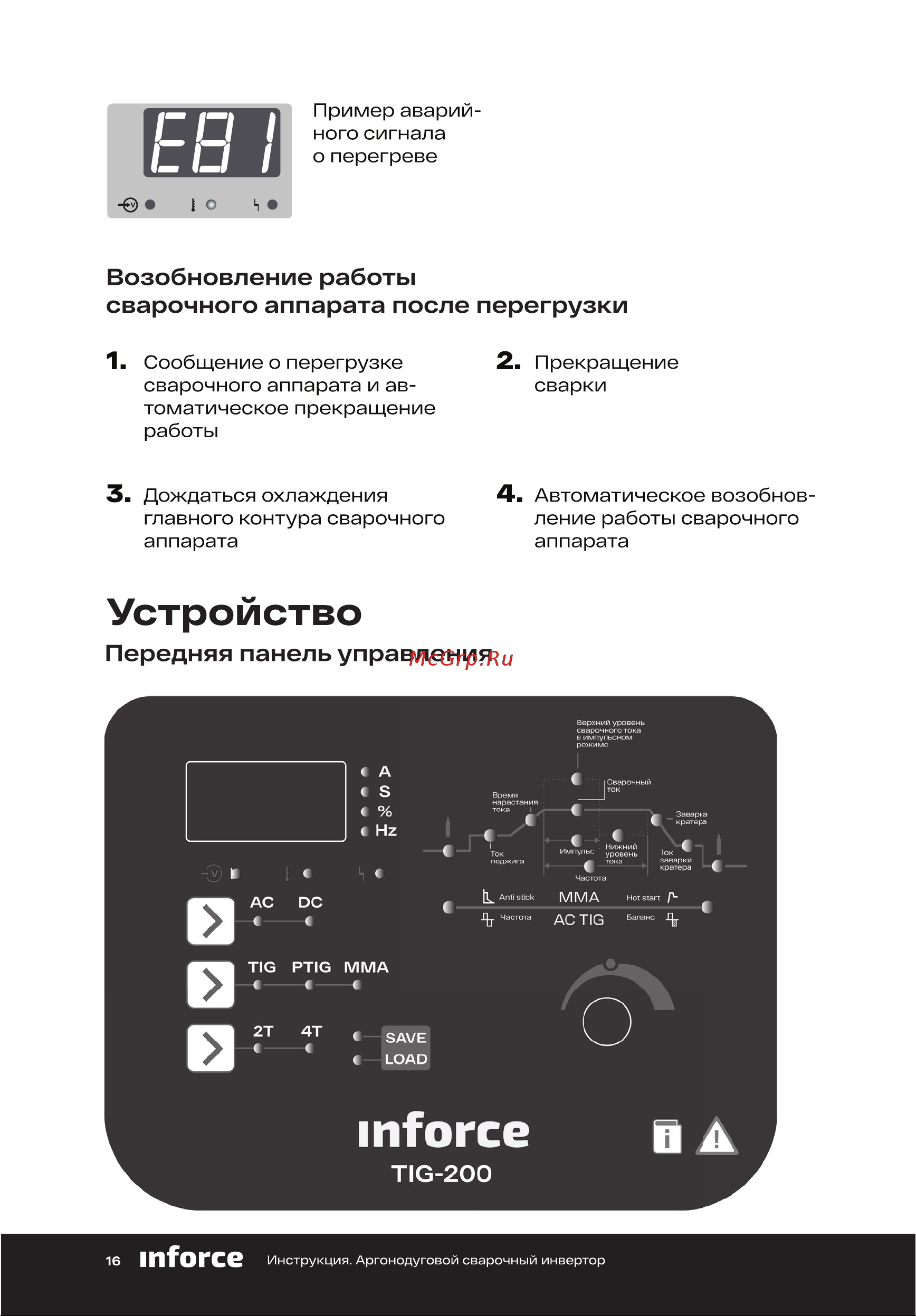 Inforce TIG-200 04-08-04 Инструкция к товару онлайн [16/36] 817065