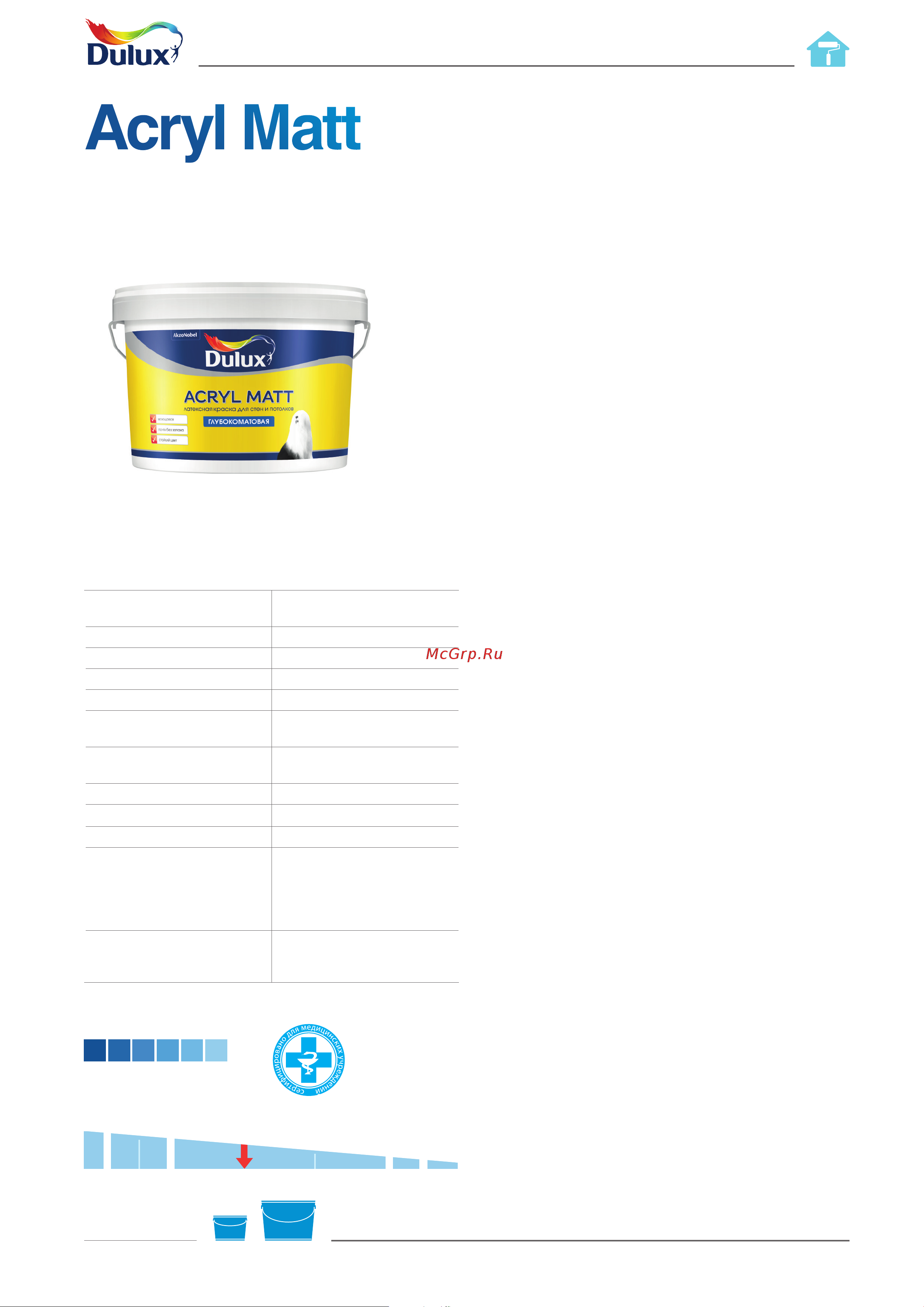 DULUX ACRYL MATT (латексная; для внутренних работ; база BW; 9 л) 5228355 Инструкция к товару онлайн