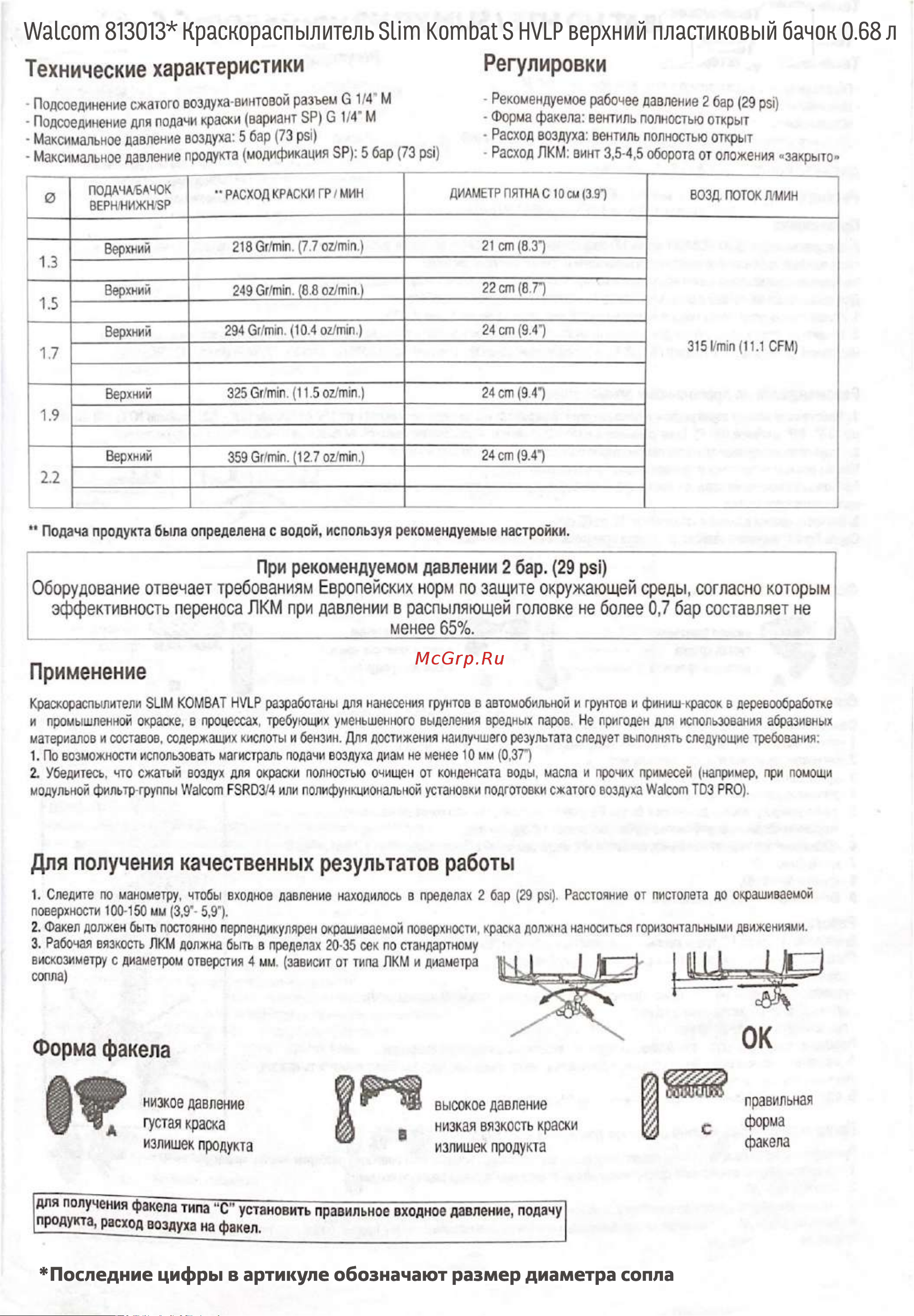 WALCOM Slim Kombat S HVLP 813013 Инструкция к товару онлайн