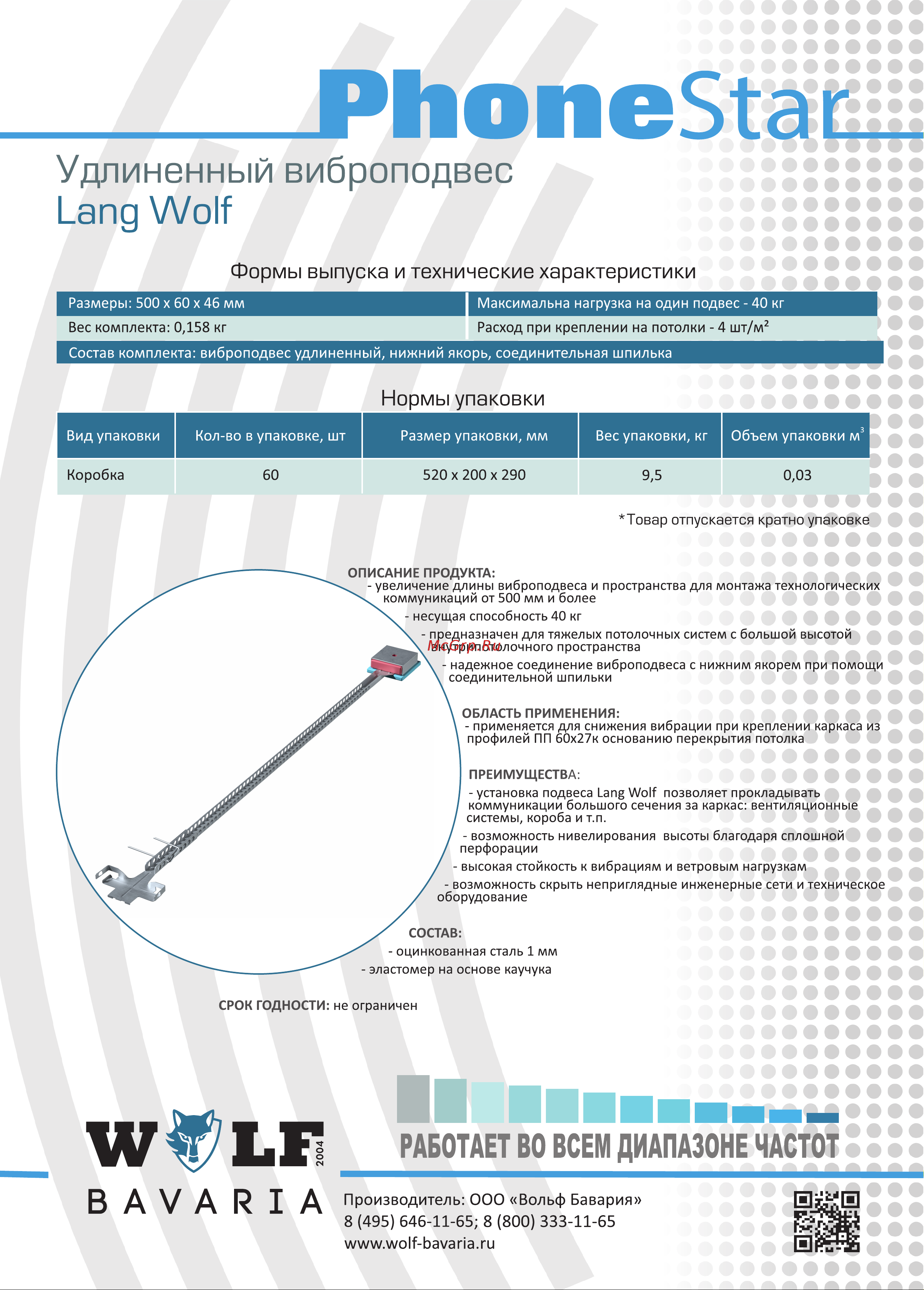 PhoneStar удлиненный виброподвес, lang wolf 60 мм, 60 шт. 4631169749033 Тех.характеристик онлайн