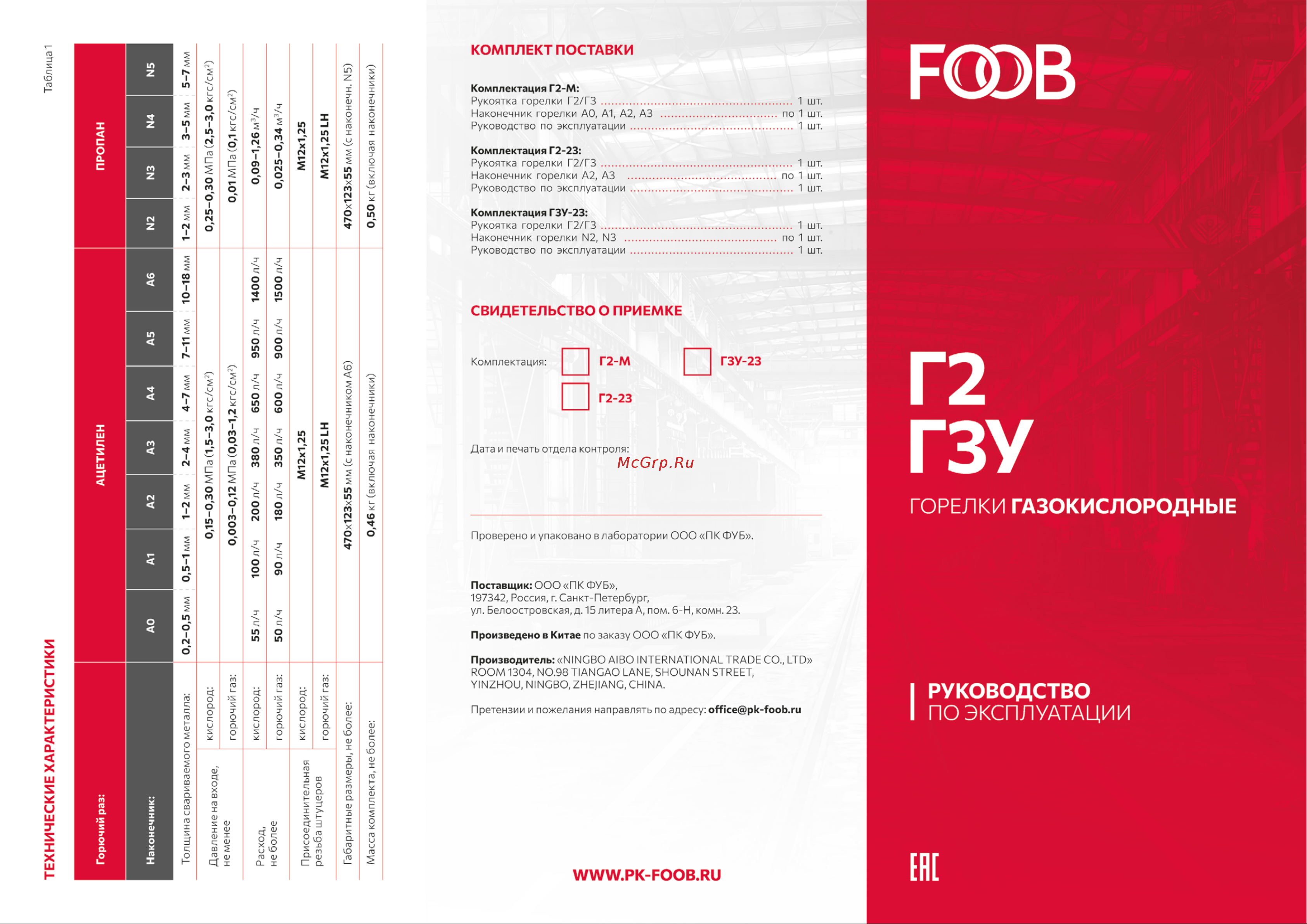 FOOB г2-23, наконечники № 2, 3 f55.11.1 00-00004048 Инструкция онлайн