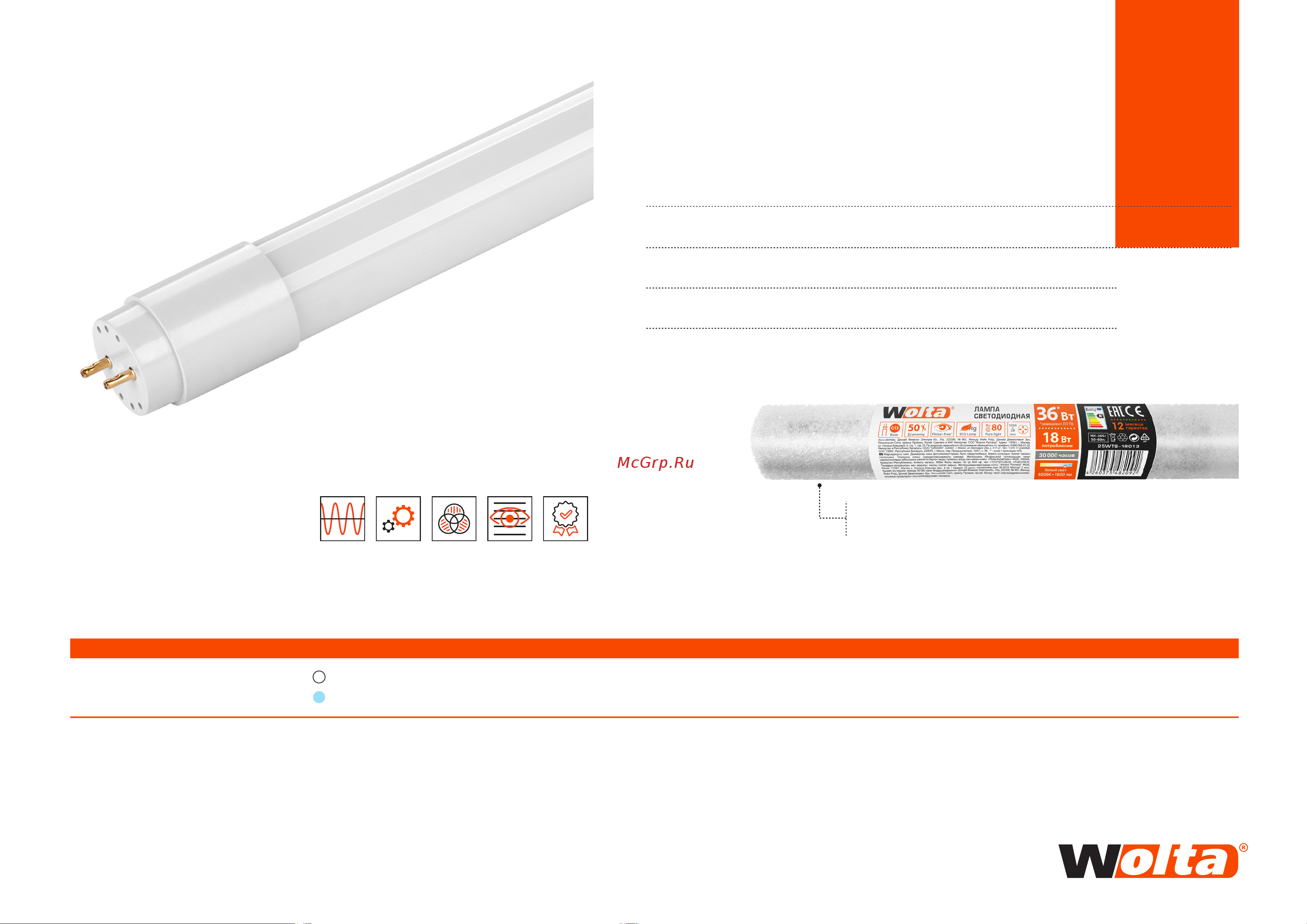 Wolta LED 18Вт, 4000К Дневной свет, цоколь G13, 1200мм, 1600 лм 25ST8-18G13 Презентация онлайн