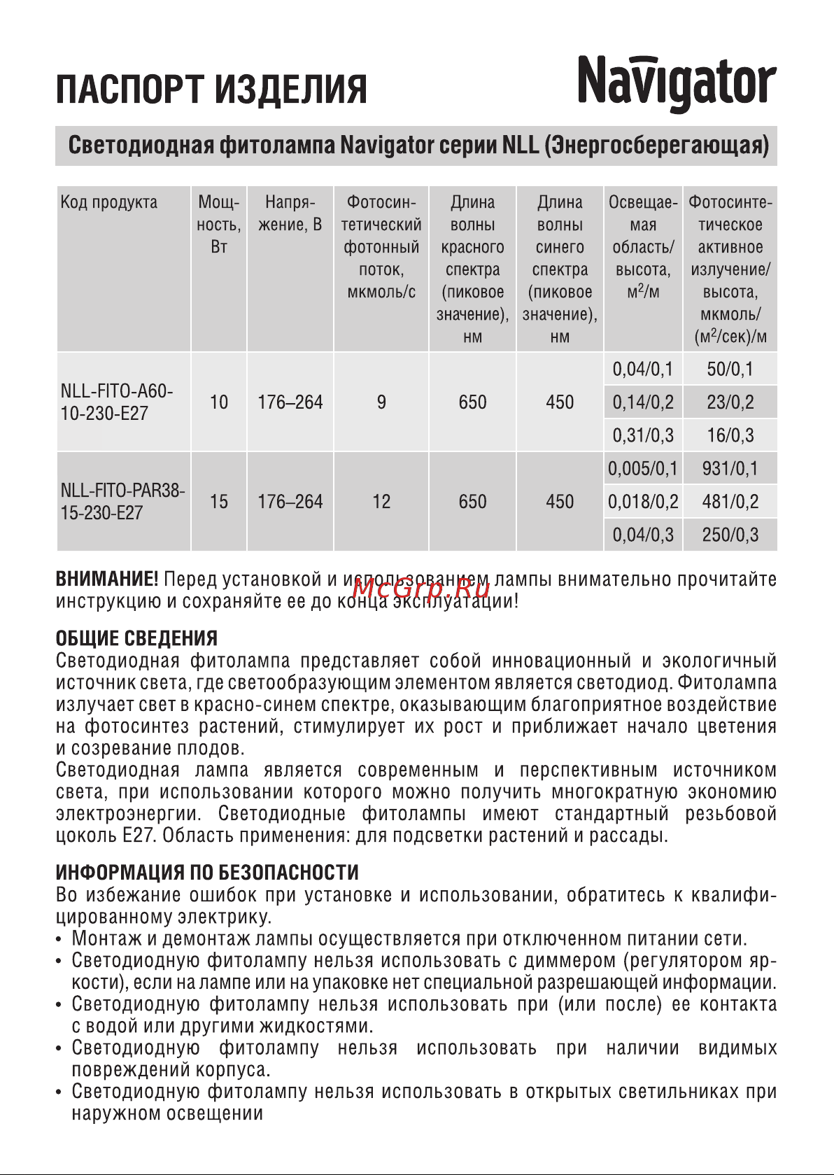 Navigator NLL-FITO-PAR38-15-230-E27 61201 Инструкция к товару онлайн