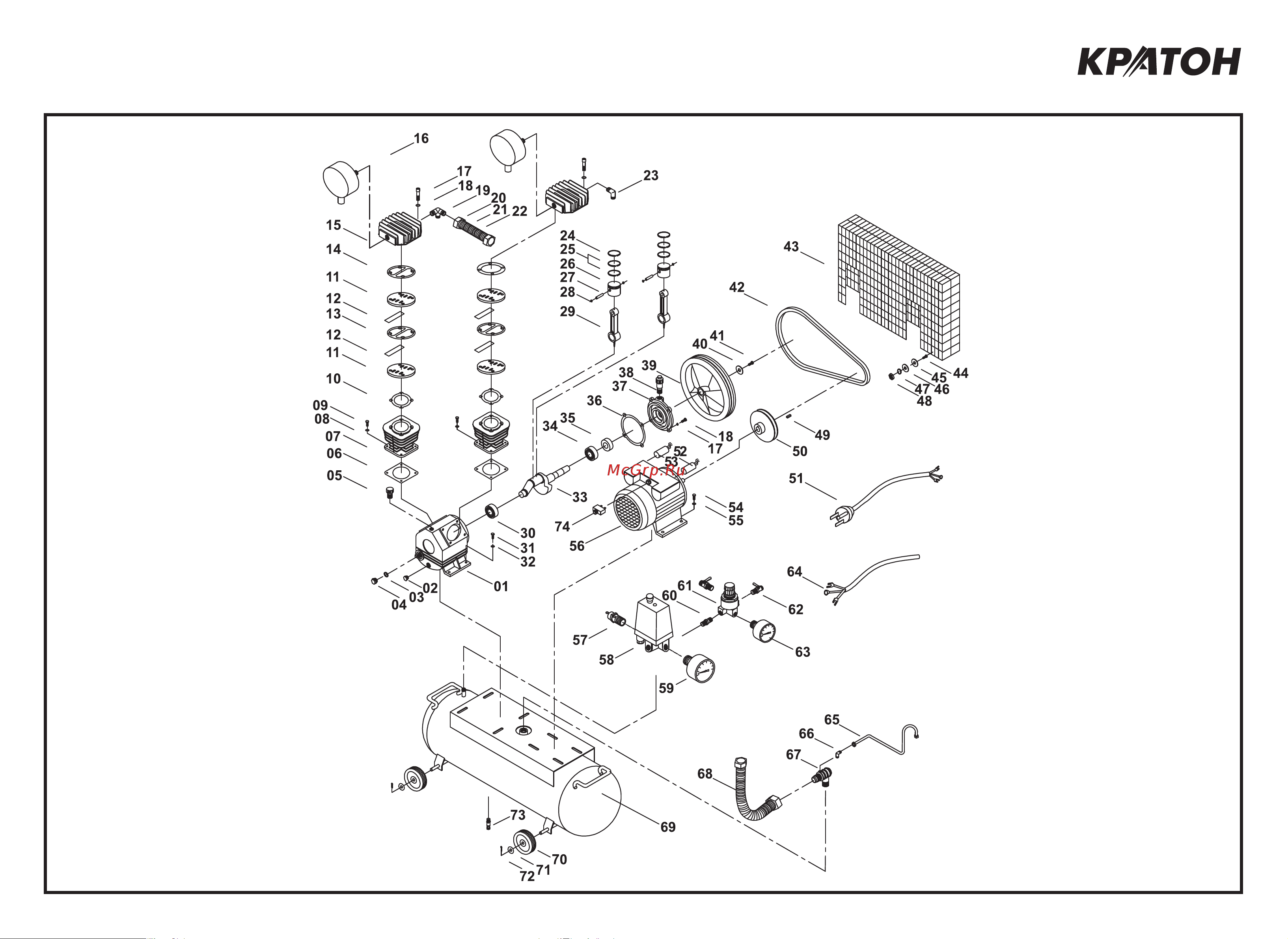 Кратон AC-300-50-BDV 3 01 01 038 Схема сборки Кратон Компрессор AC-300-50-BDV 3 01 01 038 онлайн
