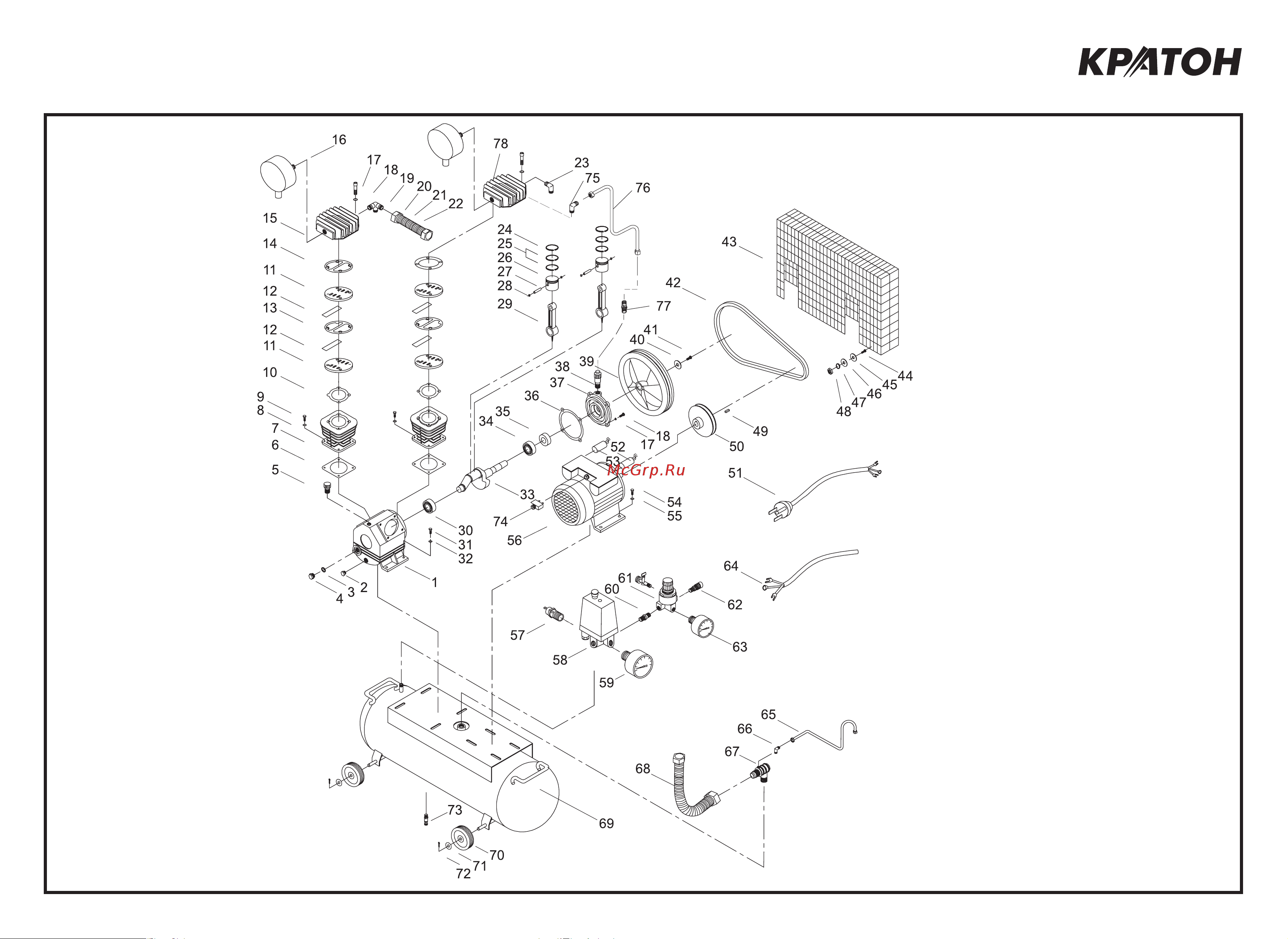 Кратон AC-440-100-BDV 3 01 01 040 Схема сборки Кратон Компрессор AC-440-100-BDV 3 01 01 040 онлайн