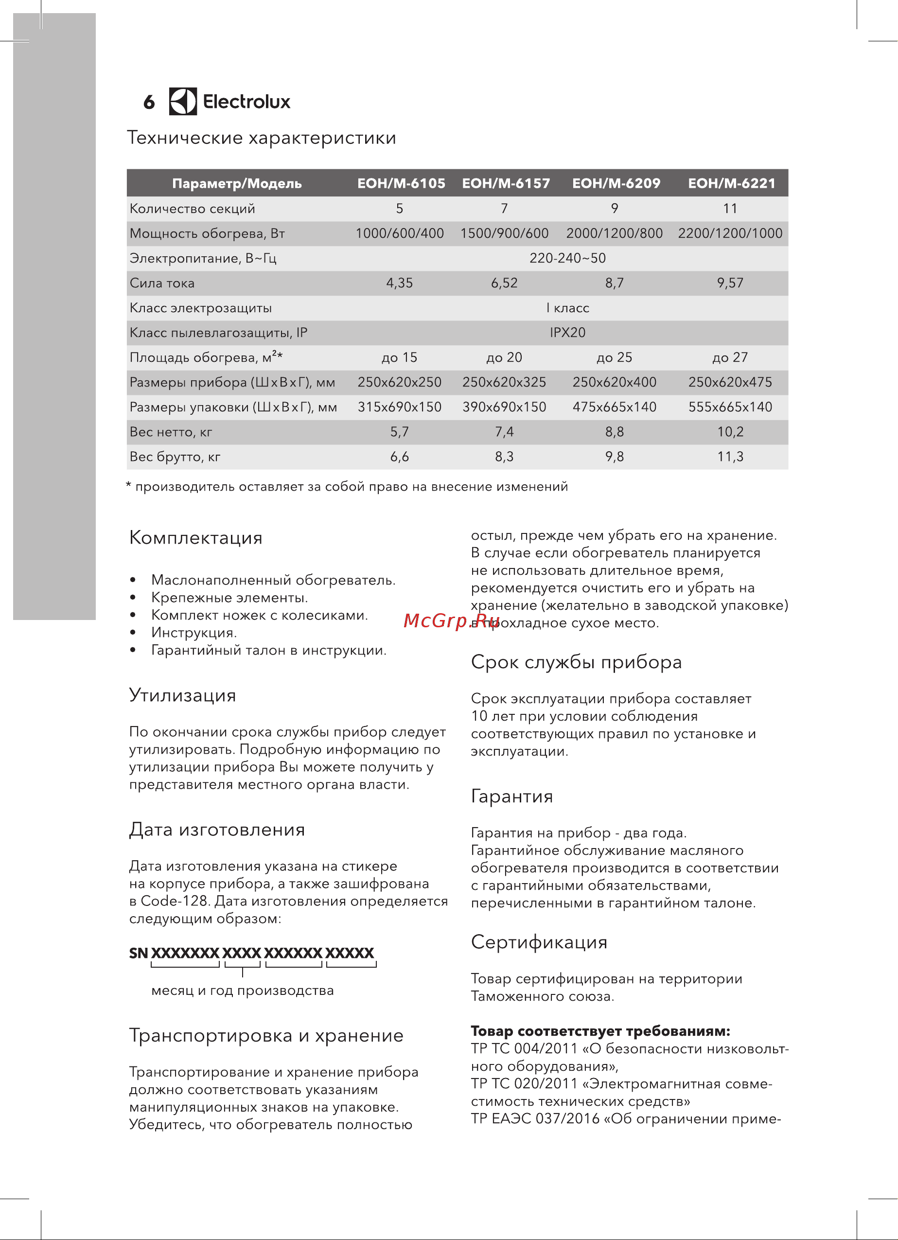 Electrolux Sphere EOH/M-6209 - 9 секций НС-1072523 Инструкция по эксплуатации онлайн [6/20] 820848