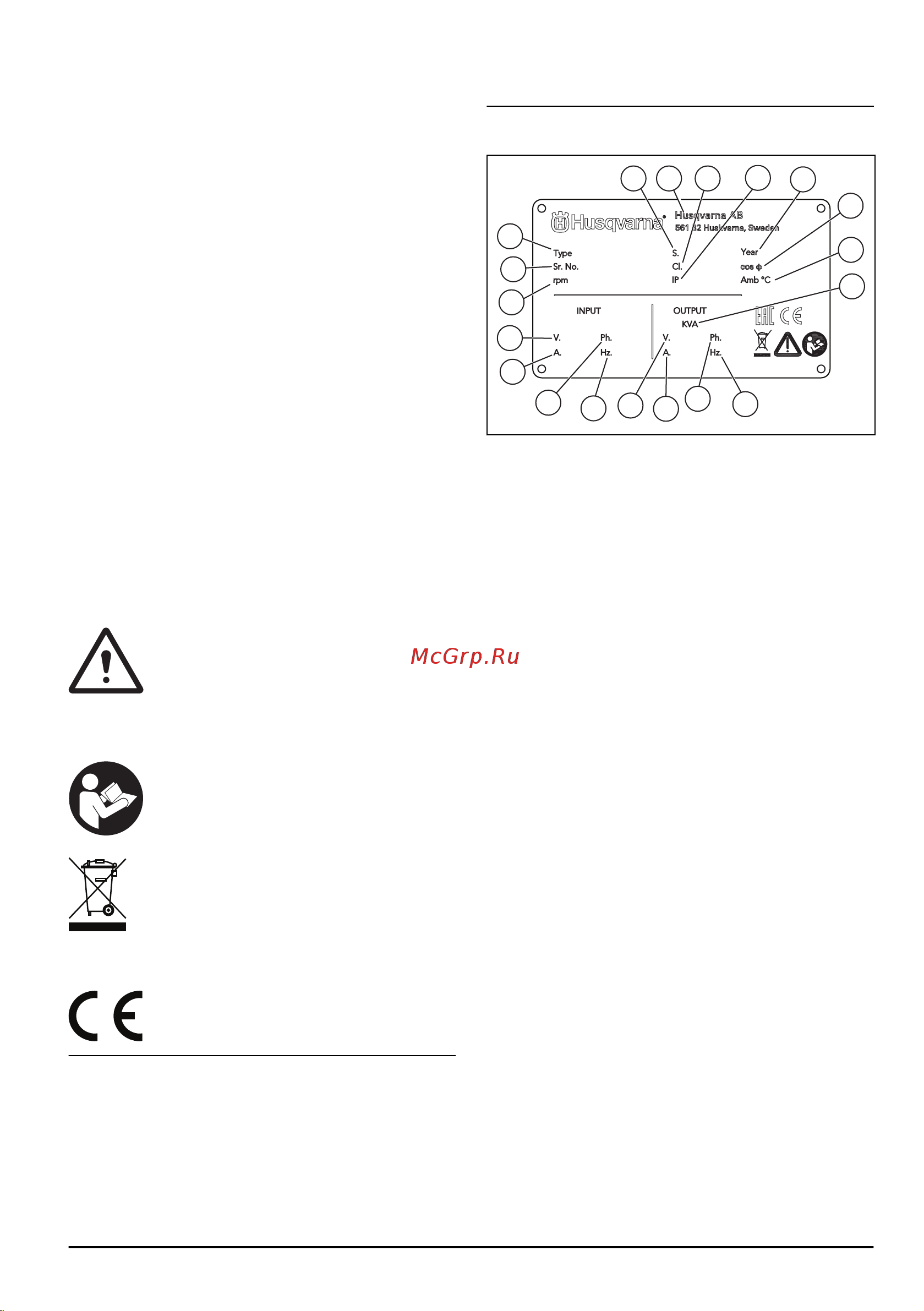 HUSQVARNA CONSTRUCTION CF 67T 9679382-01 Инструкция онлайн [3/16] 821163