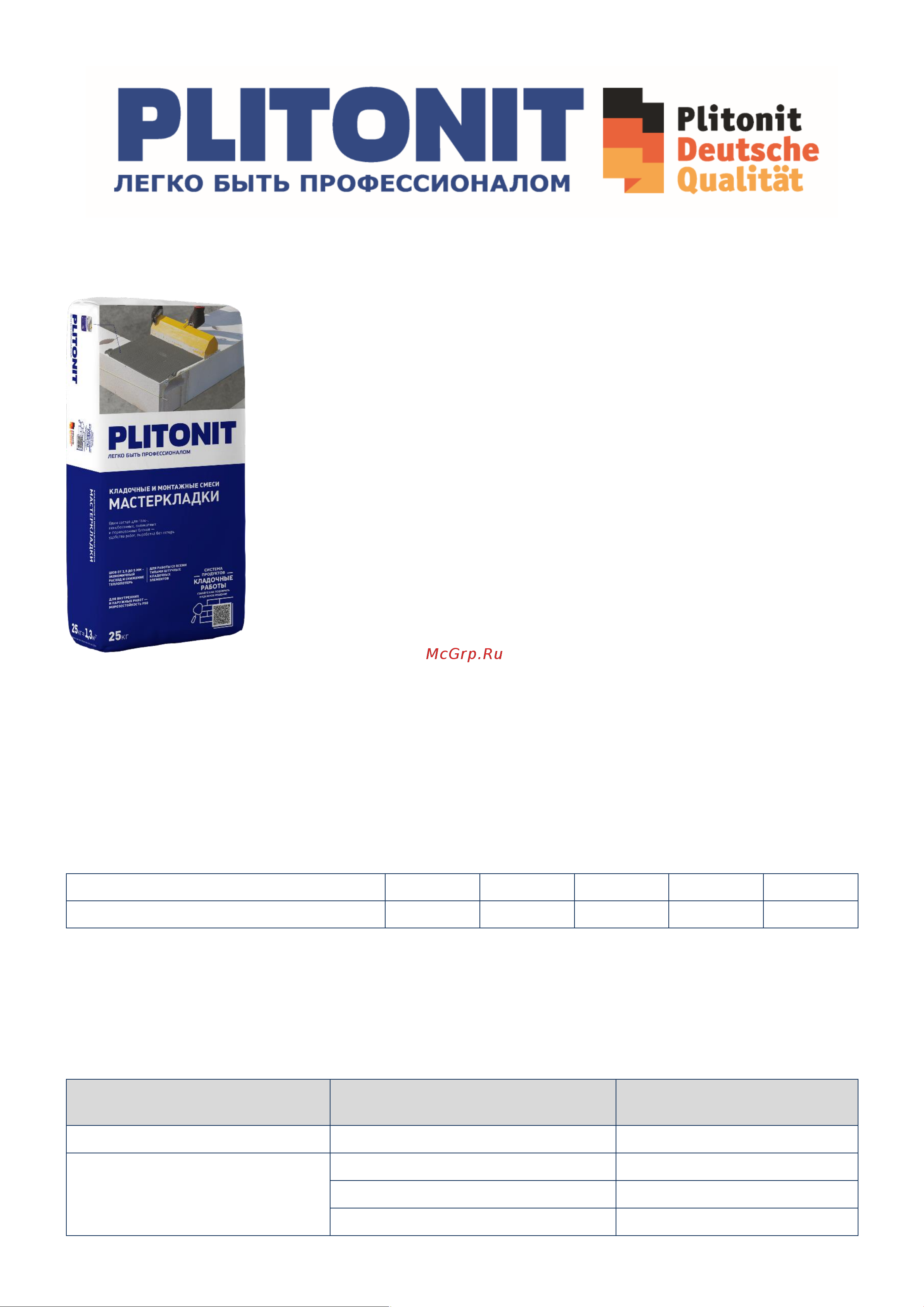 PLITONIT Мастер Кладки 25 кг 15975 Инструкция онлайн