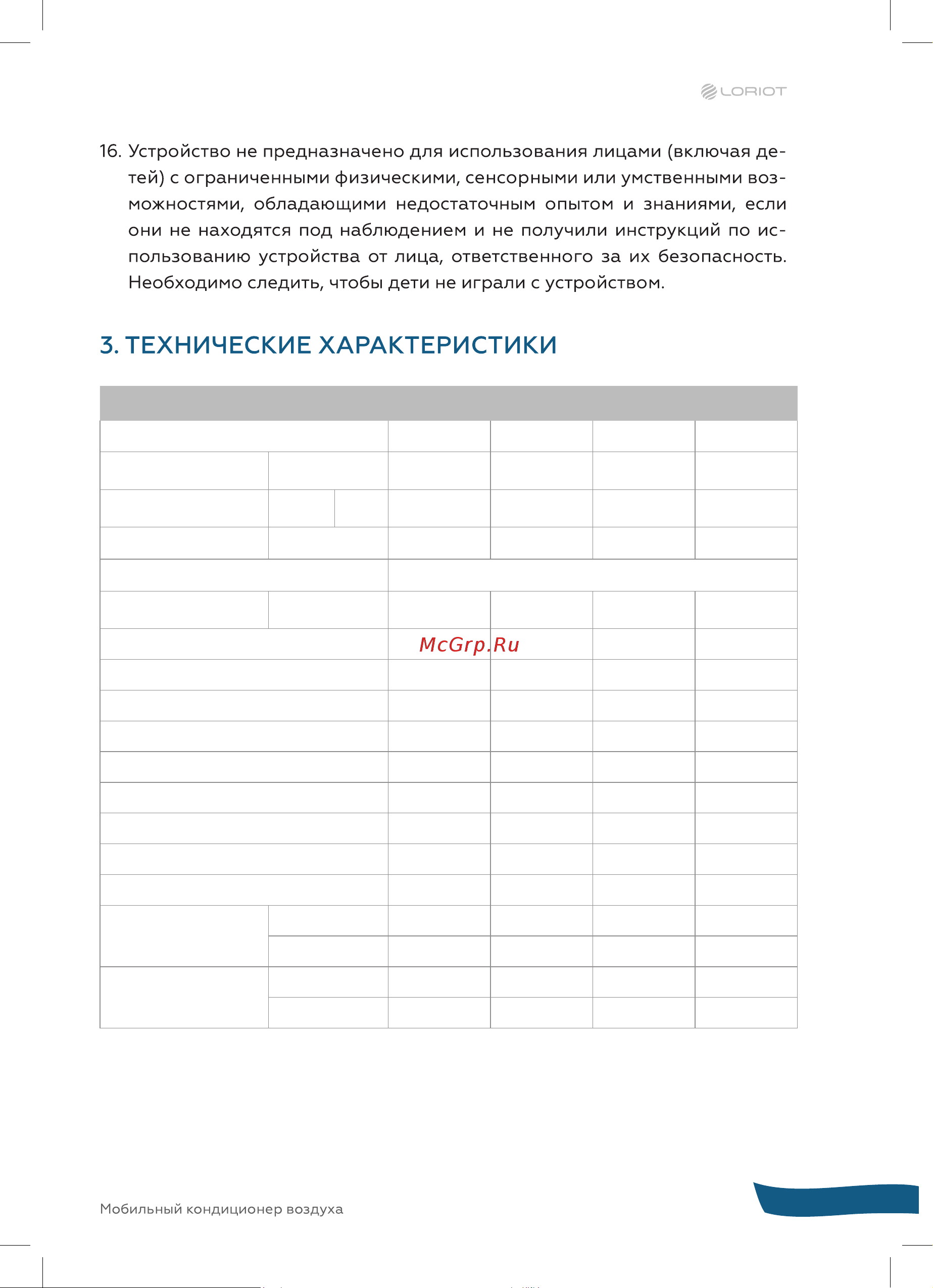 Loriot LPAC-14TP Инструкция на мобильный кондиционер онлайн [7/28] 822371