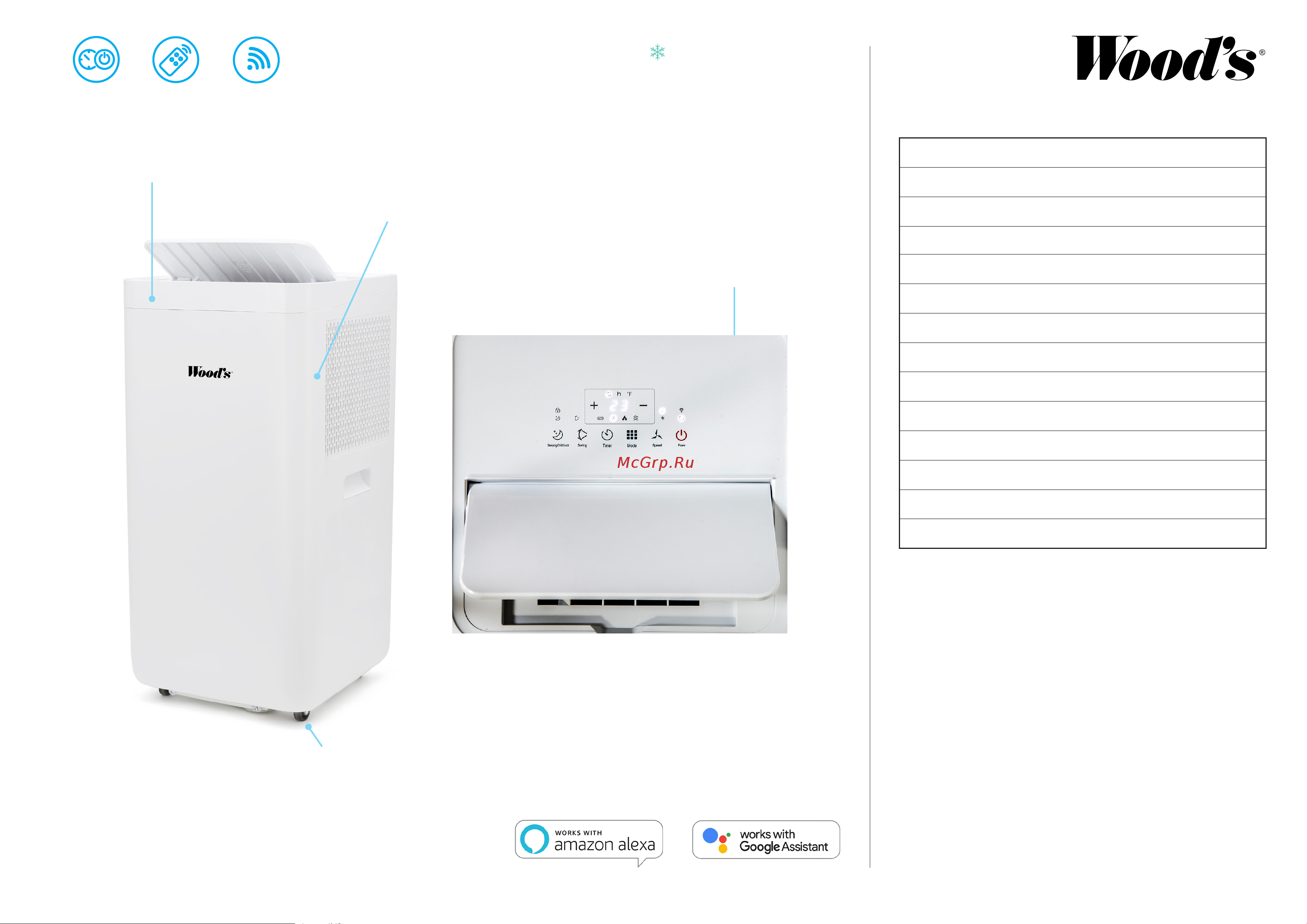 Woods MILAN 7K WiFi Смарт, ночной и авто режимы, WIFI, таймер, Швеция WAC704G Технический лист онлайн