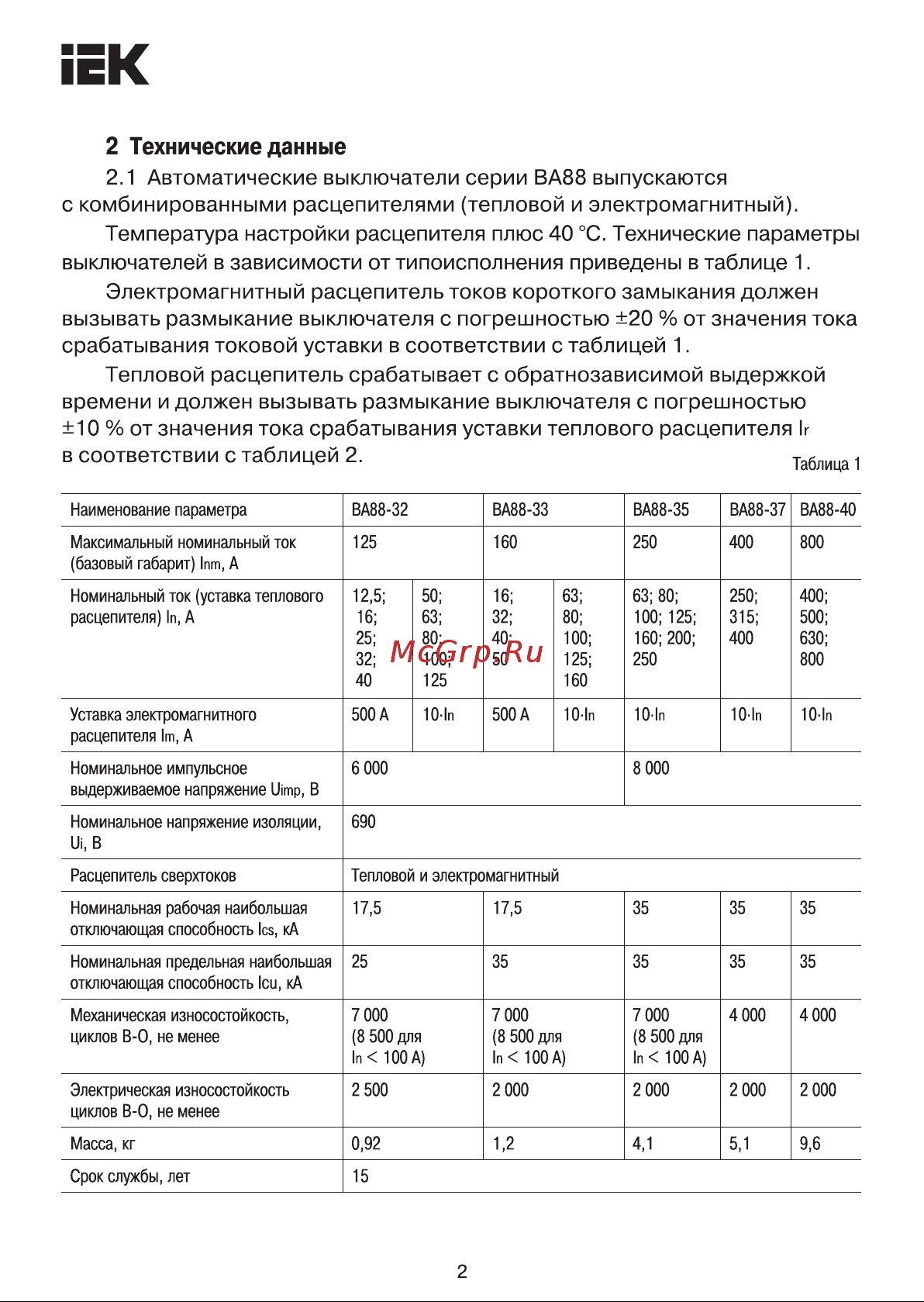 Iek ВА88-35 3Р 200А 35кА SVA30-3-0200 Инструкция к товару онлайн [2/12] 823252