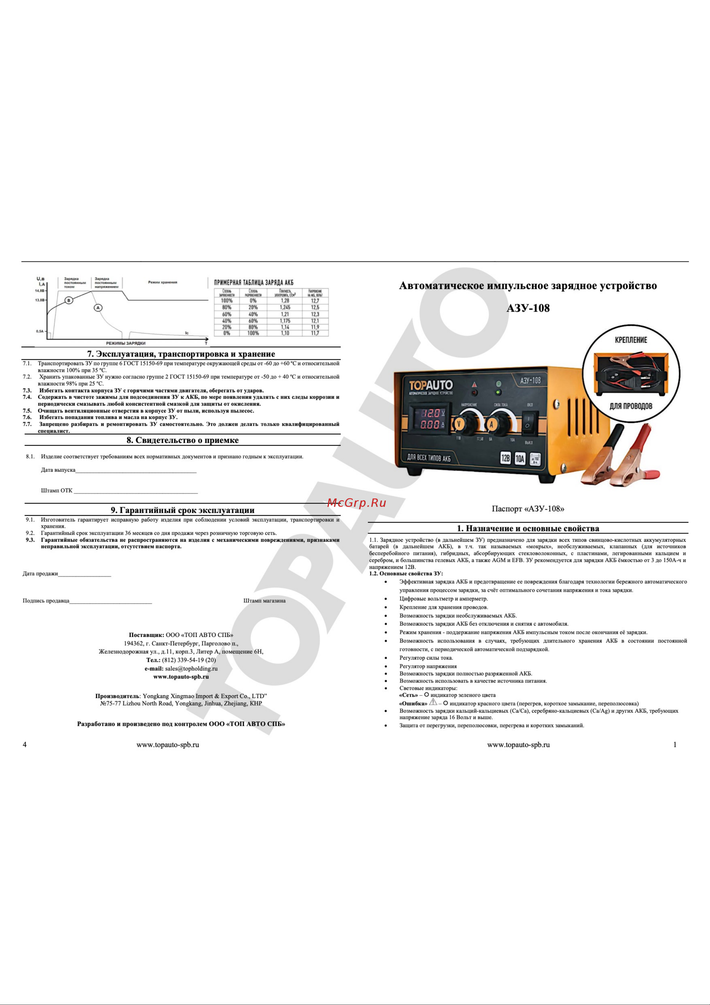 TopAuto АЗУ-108 29139 Инструкция к TopAuto АЗУ-108 29139 онлайн