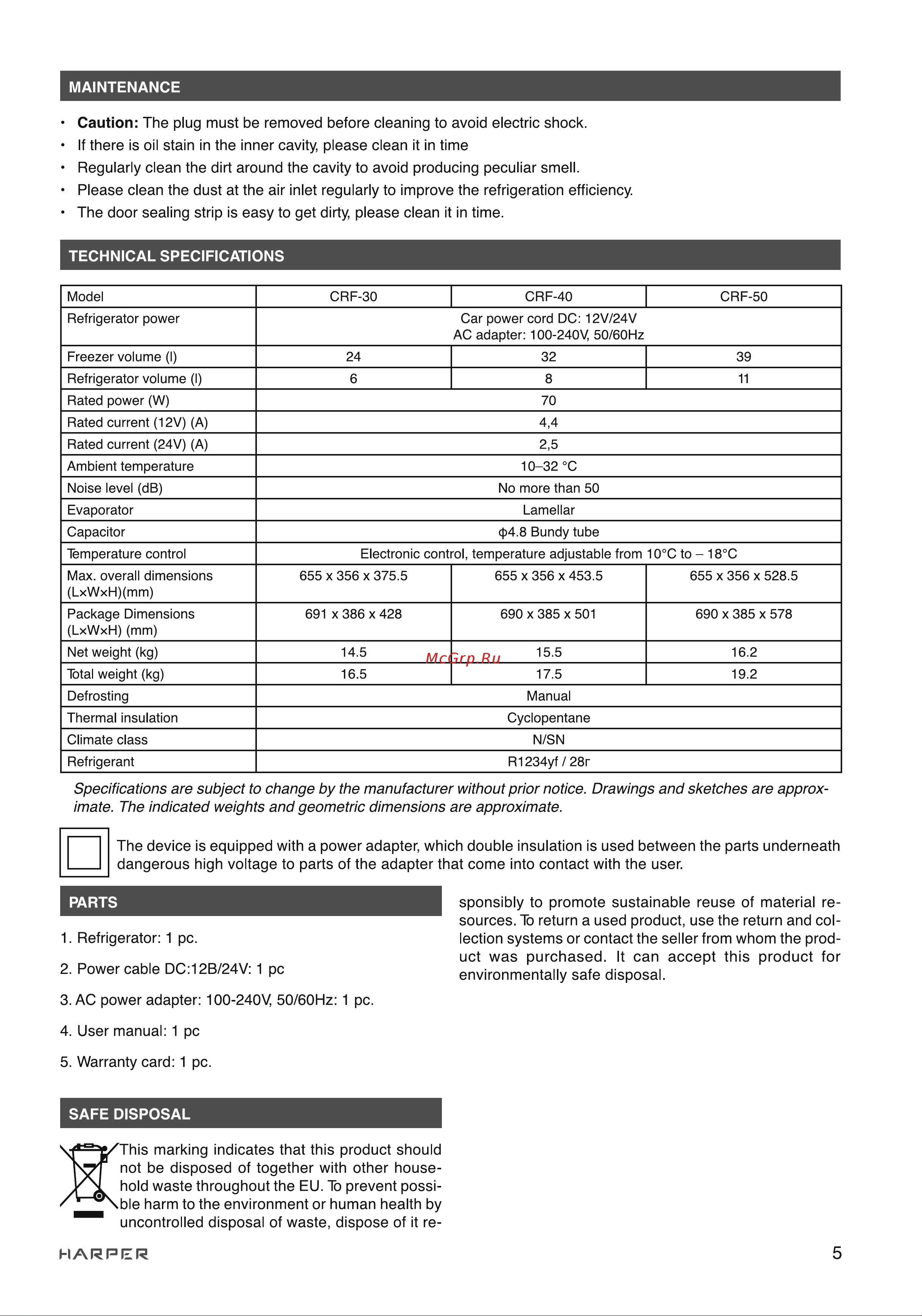 Harper CRF-30 H00003640 Инструкция к товару онлайн [5/18] 824575