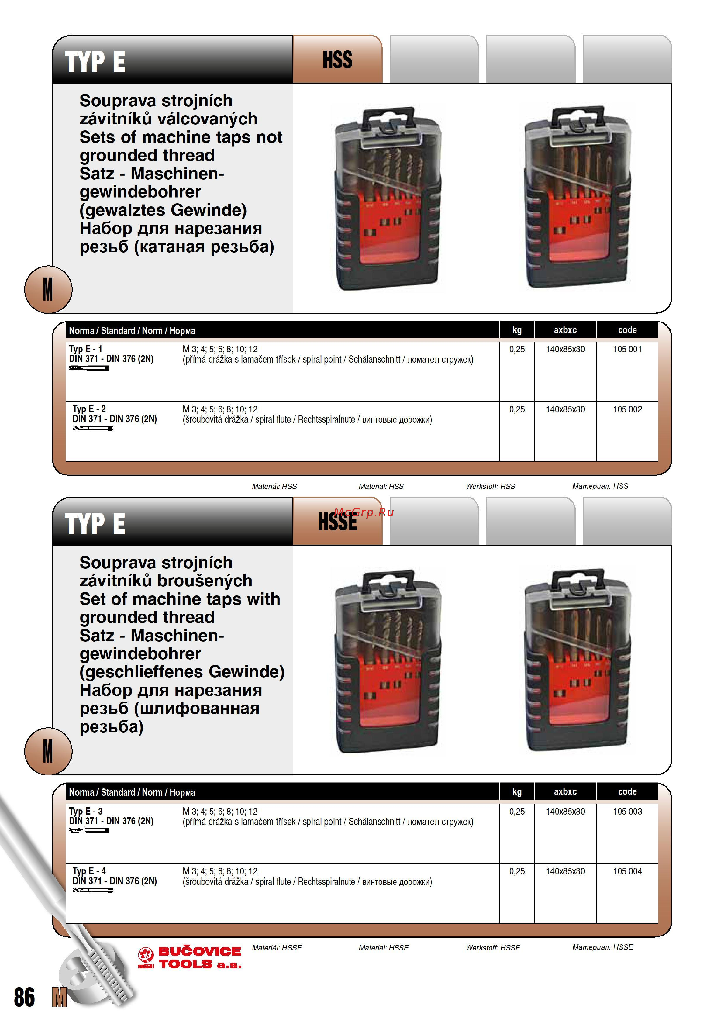 Bucovice Tools М3-М12, HSS 105002 Страница каталога онлайн